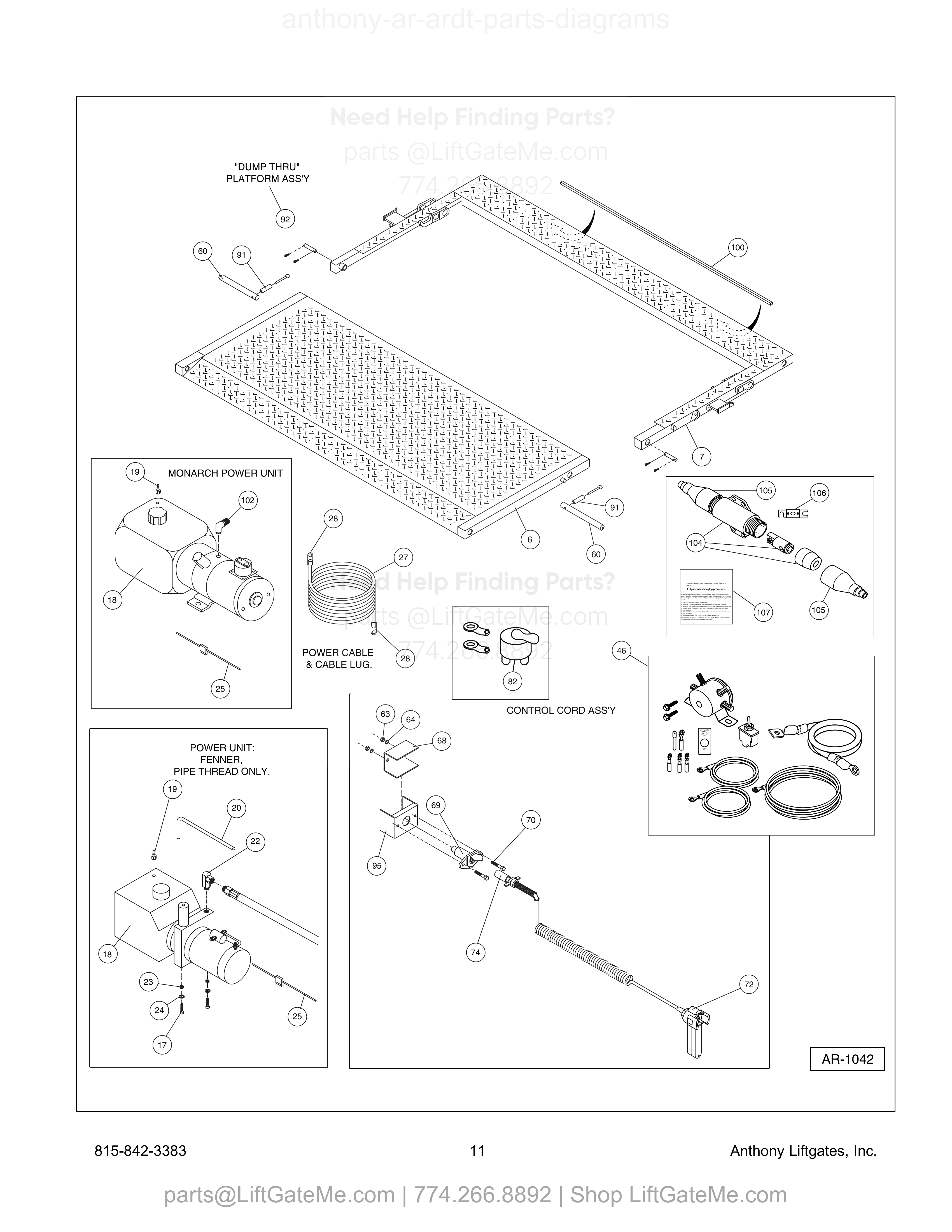 AR and HCR Medium RailTrac Liftgate Service Parts diagram