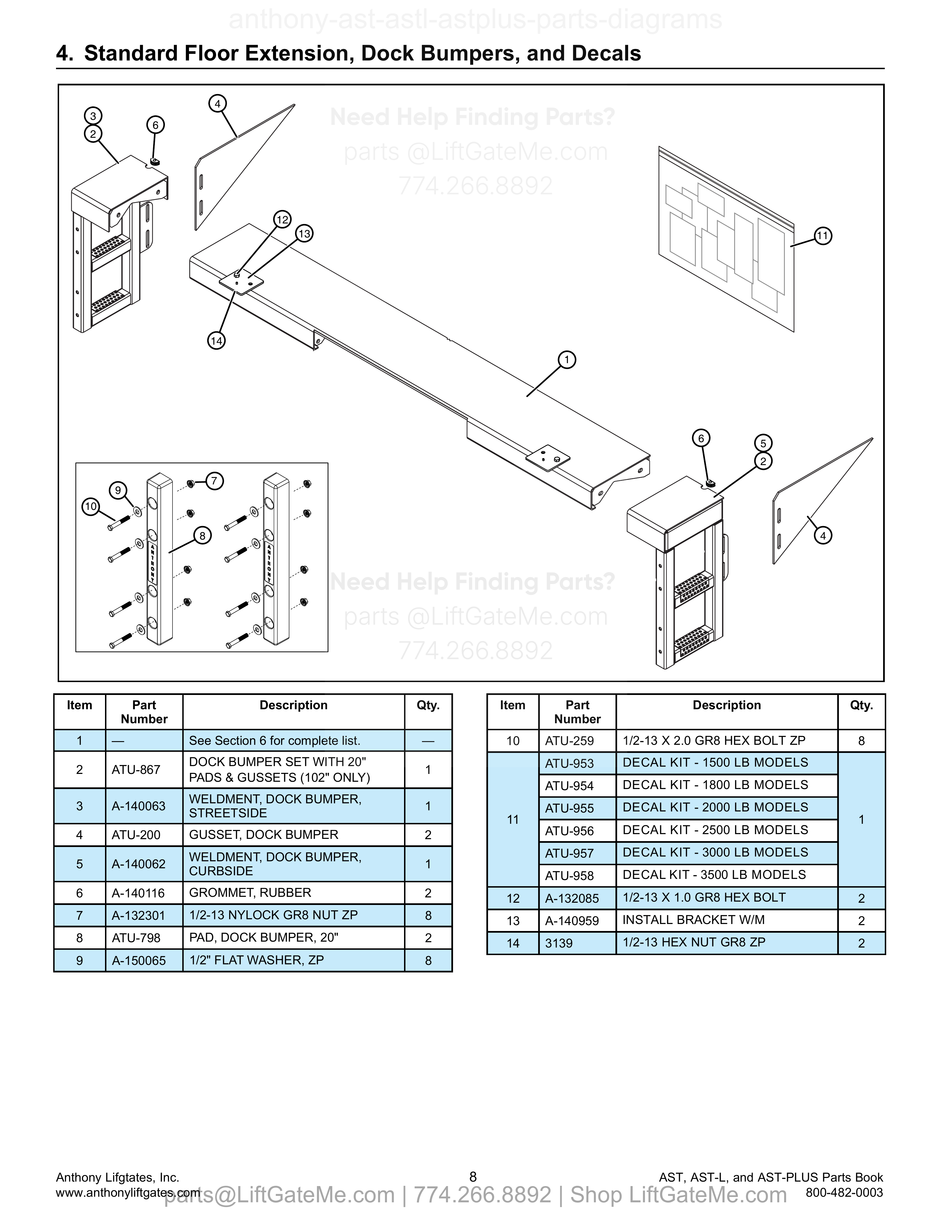 4. Standard Floor Extension, Dock Bumpers, and Decals diagram