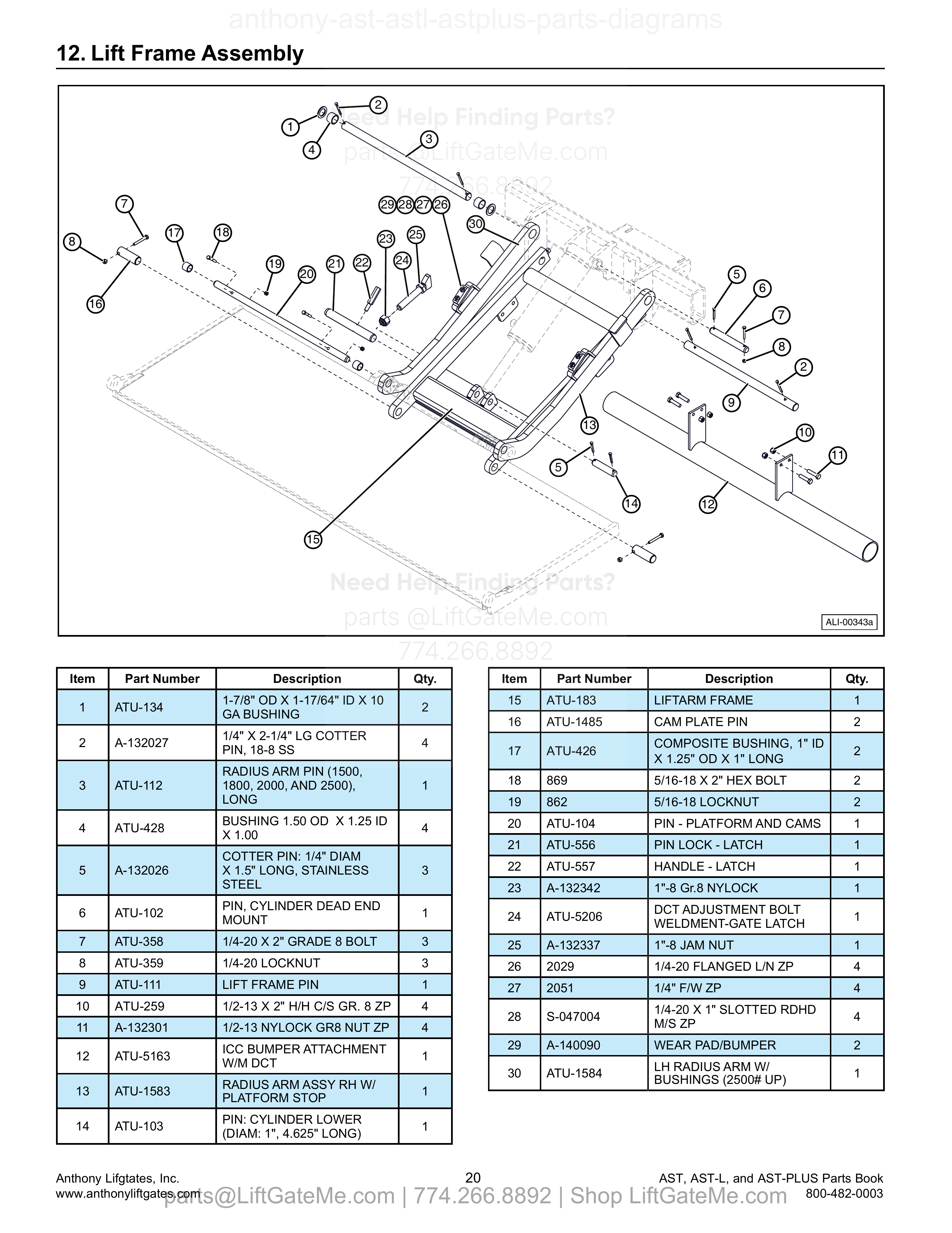 12. Lift Frame Assembly diagram