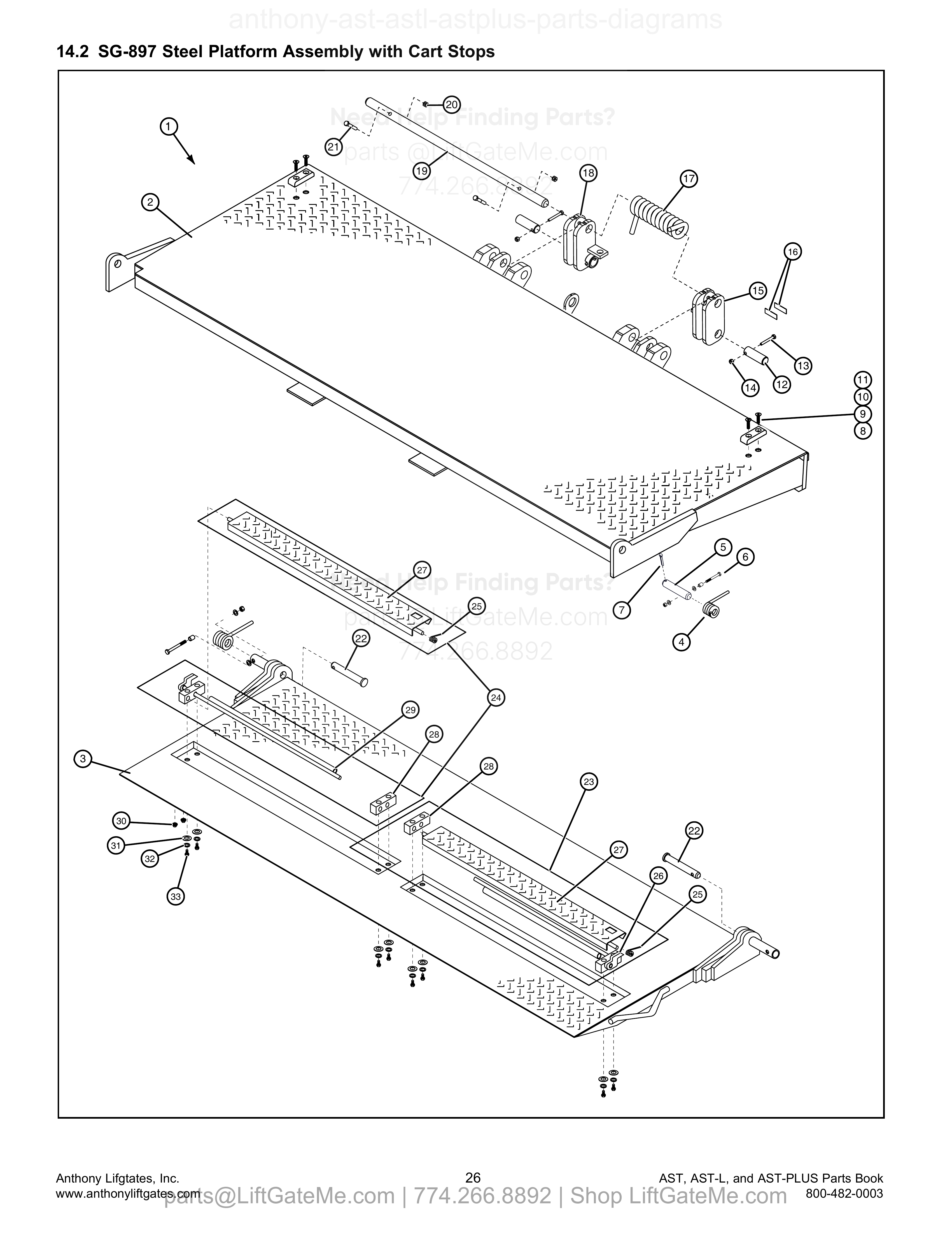14.2 SG-897 Steel Platform Assembly with Cart Stops diagram