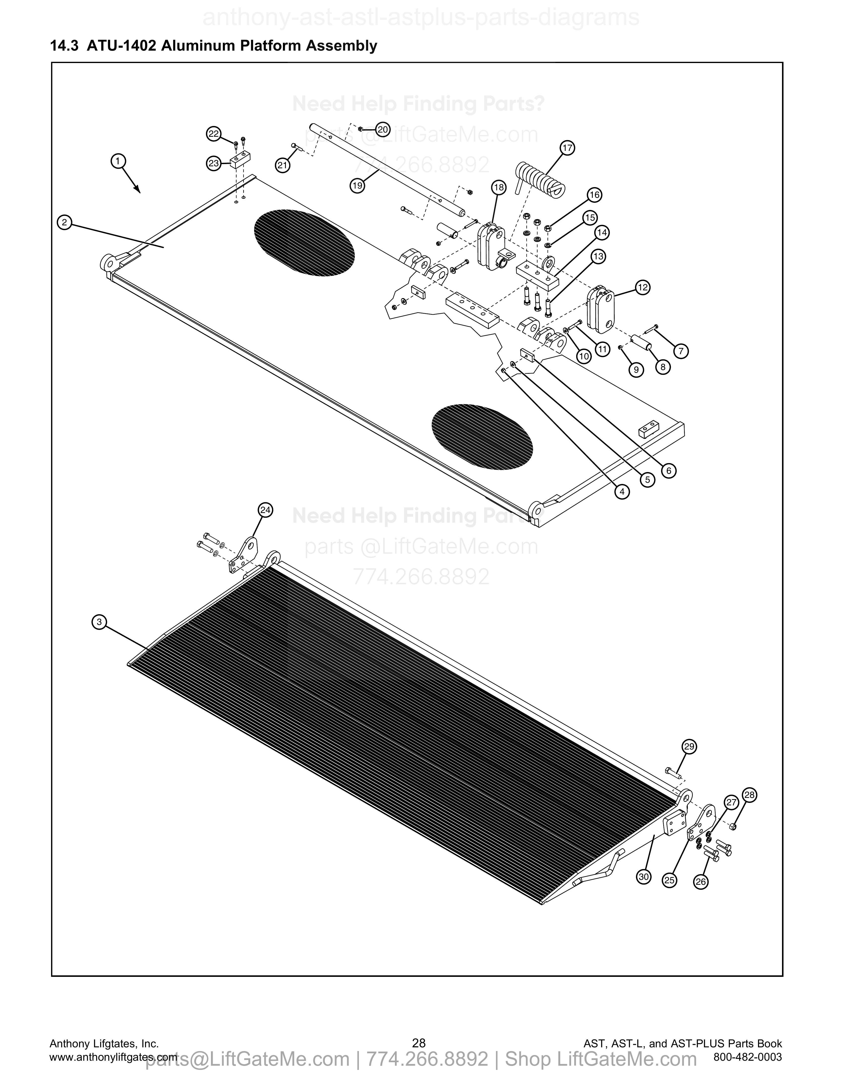 14.3 ATU-1402 Aluminum Platform Assembly diagram