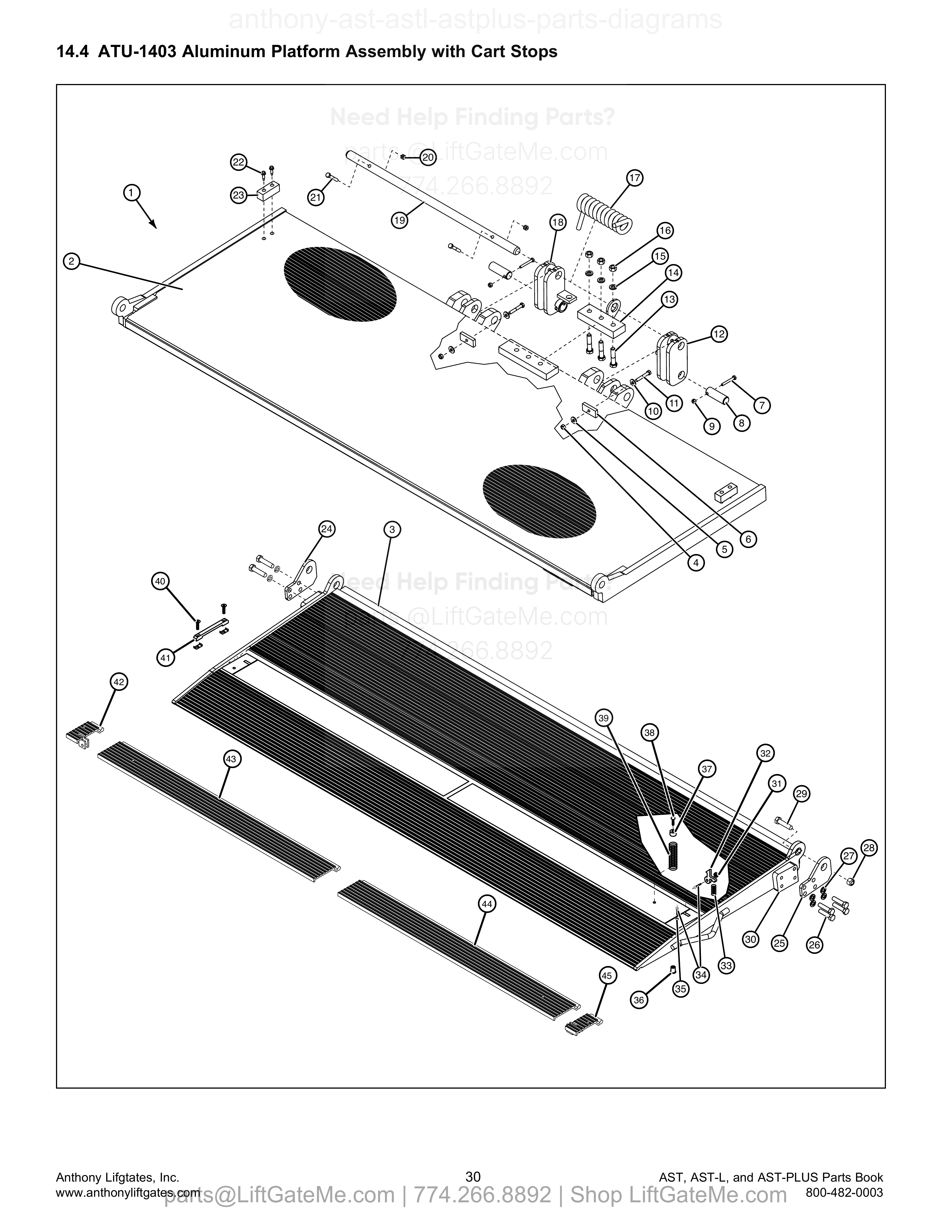 14.4 ATU-1403 Aluminum Platform Assembly with Cart Stops diagram