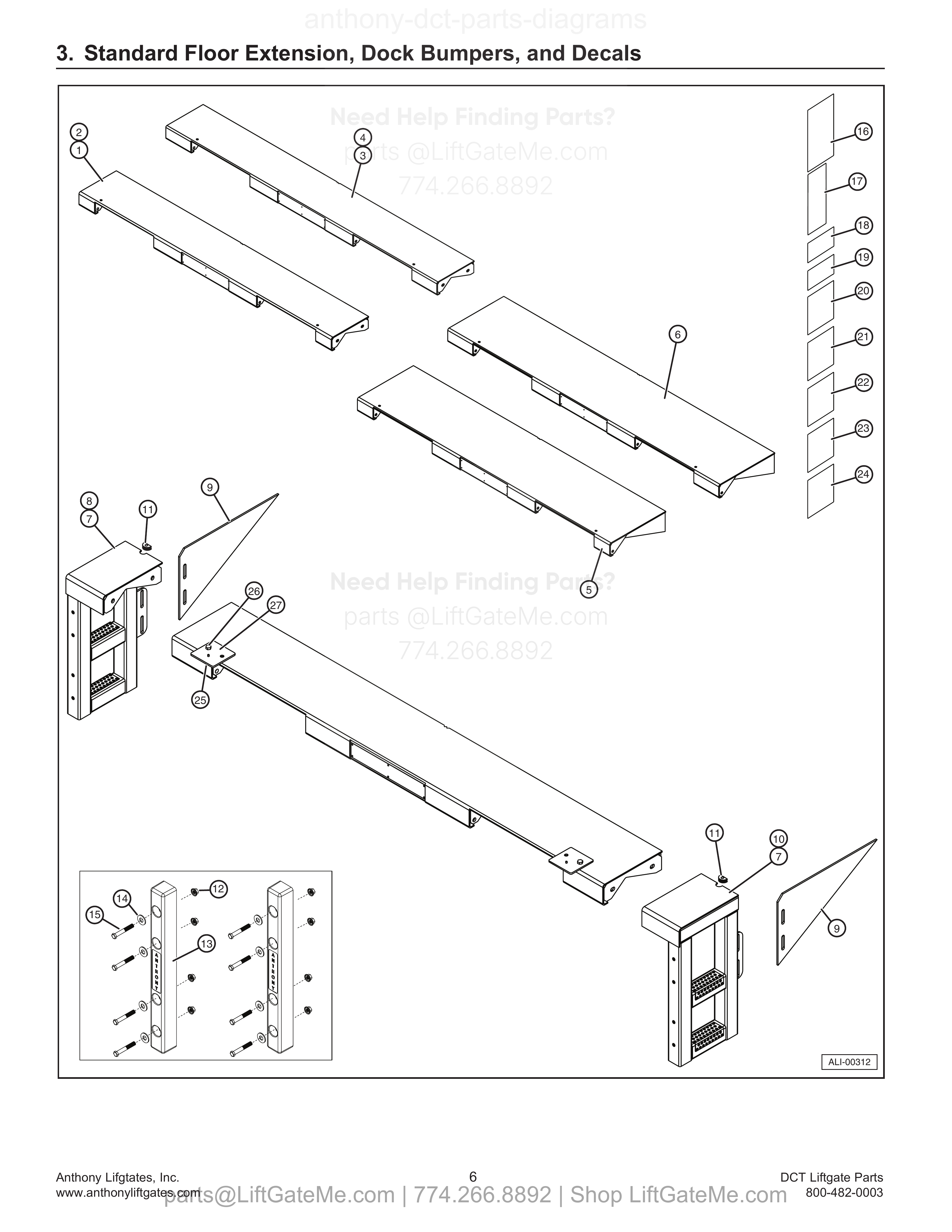 3. Standard Floor Extension, Dock Bumpers, and Decals diagram