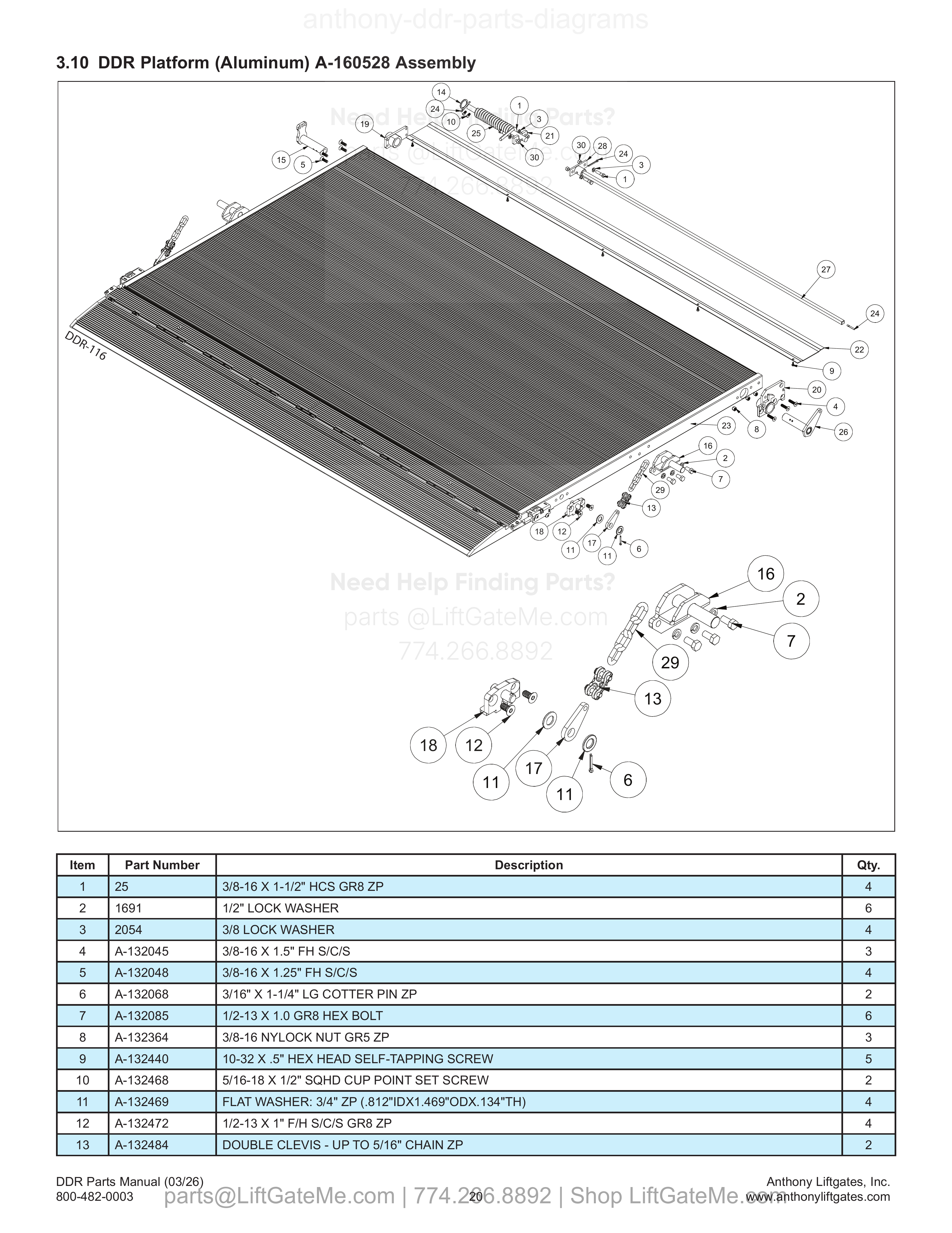 3.10 DDR Platform (Aluminum) A-160528 Assembly diagram