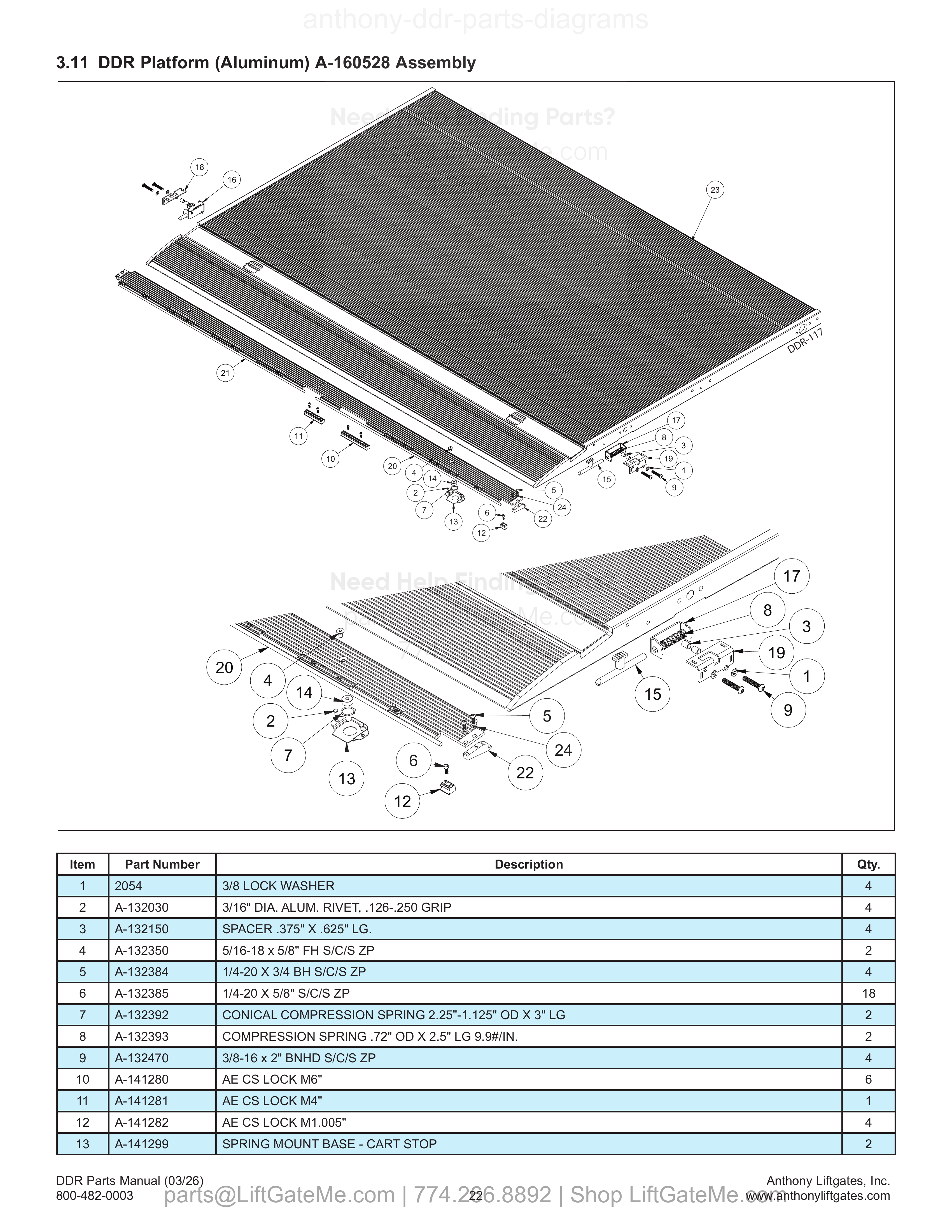 3.11 DDR Platform (Aluminum) A-160528 Assembly diagram