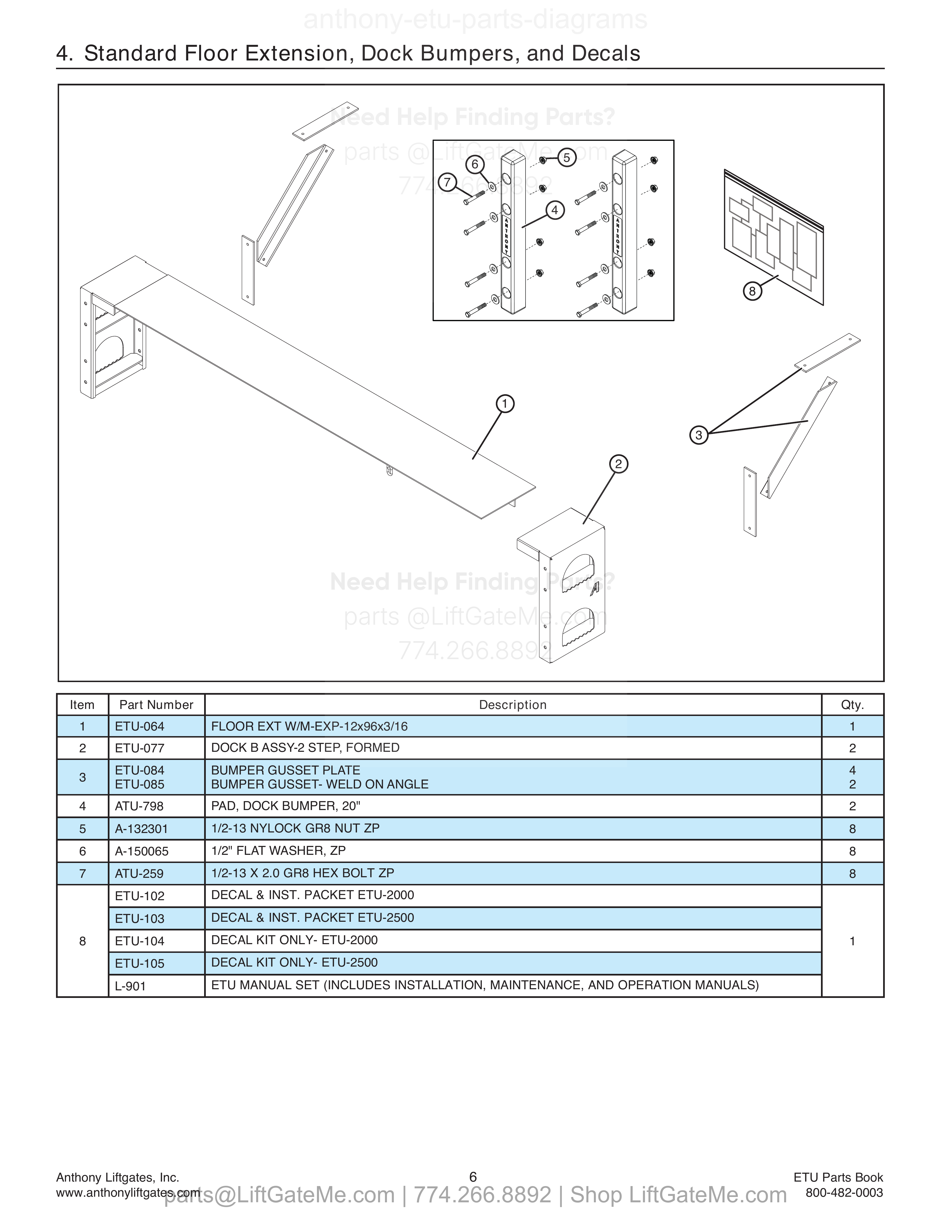 4. Standard Floor Extension, Dock Bumpers, and Decals diagram