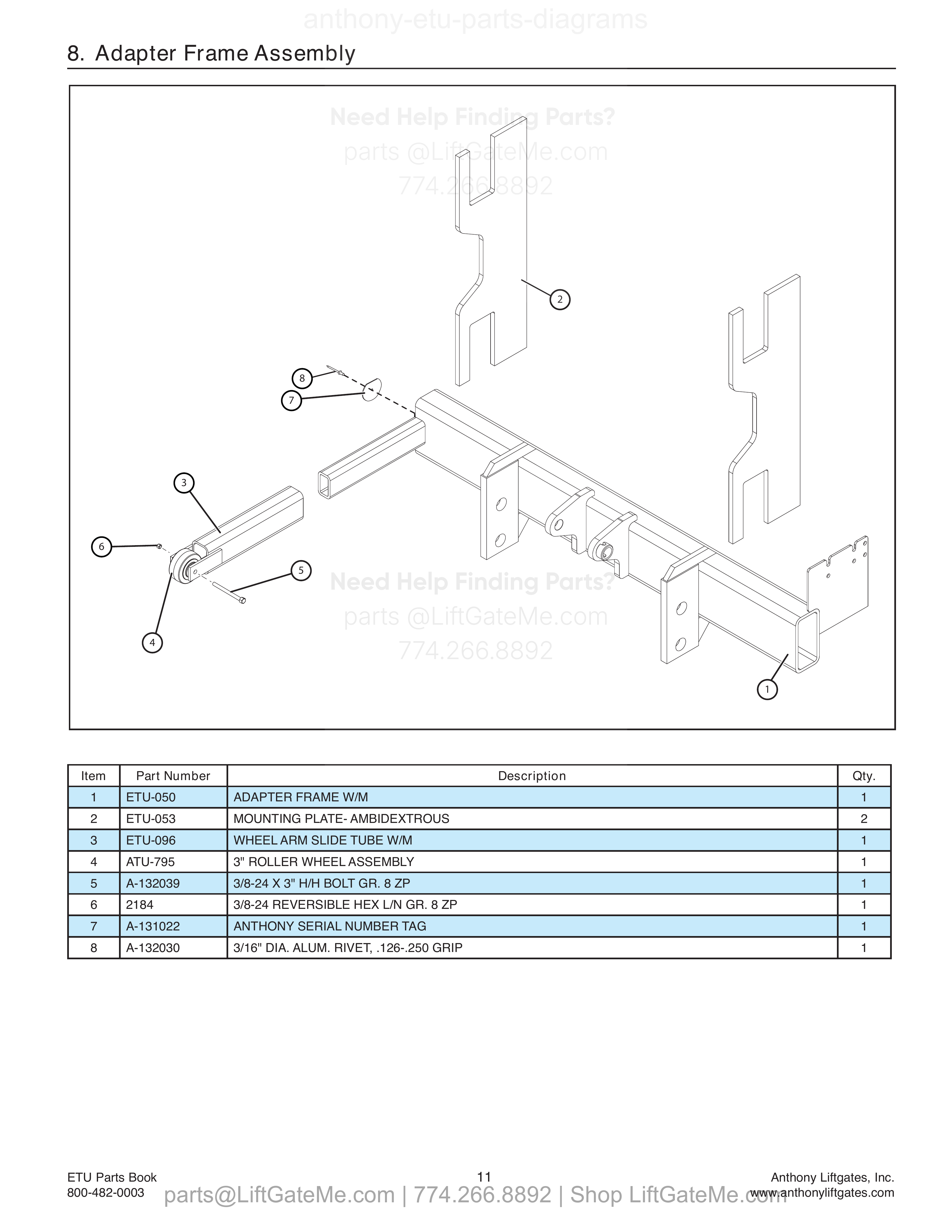 8. Adapter Frame Assembly diagram