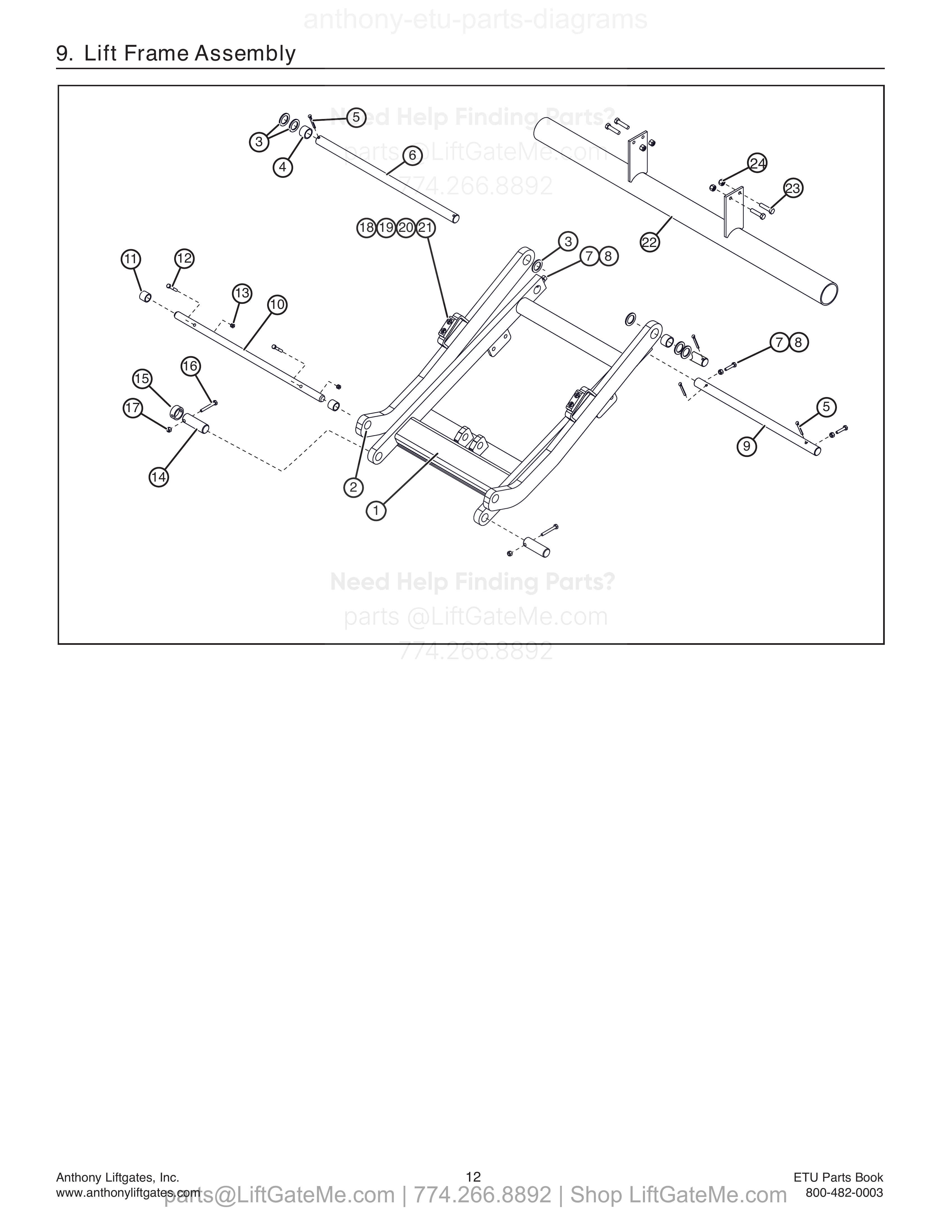 9. Lift Frame Assembly diagram