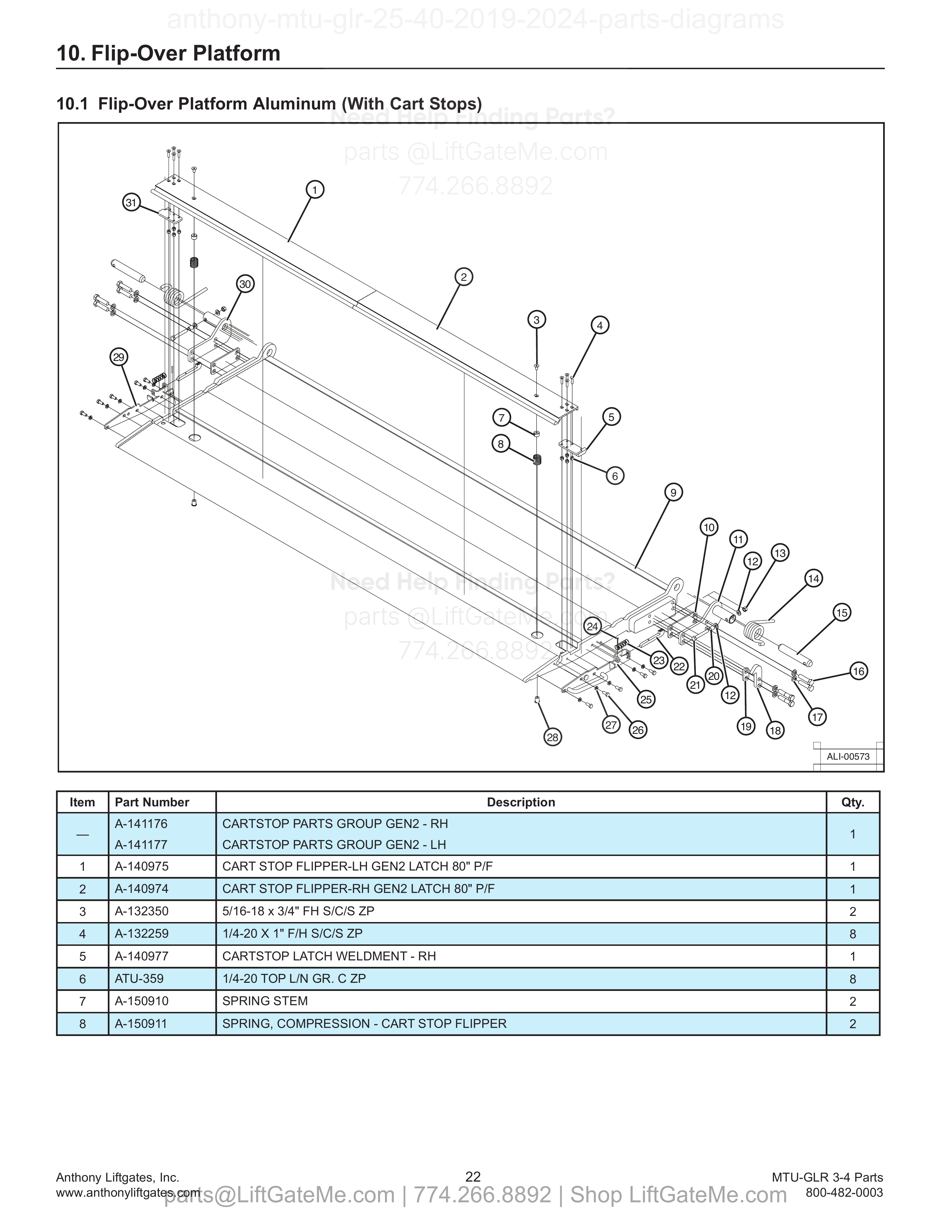 Flip-Over Platform Aluminum (With Cart Stops) diagram