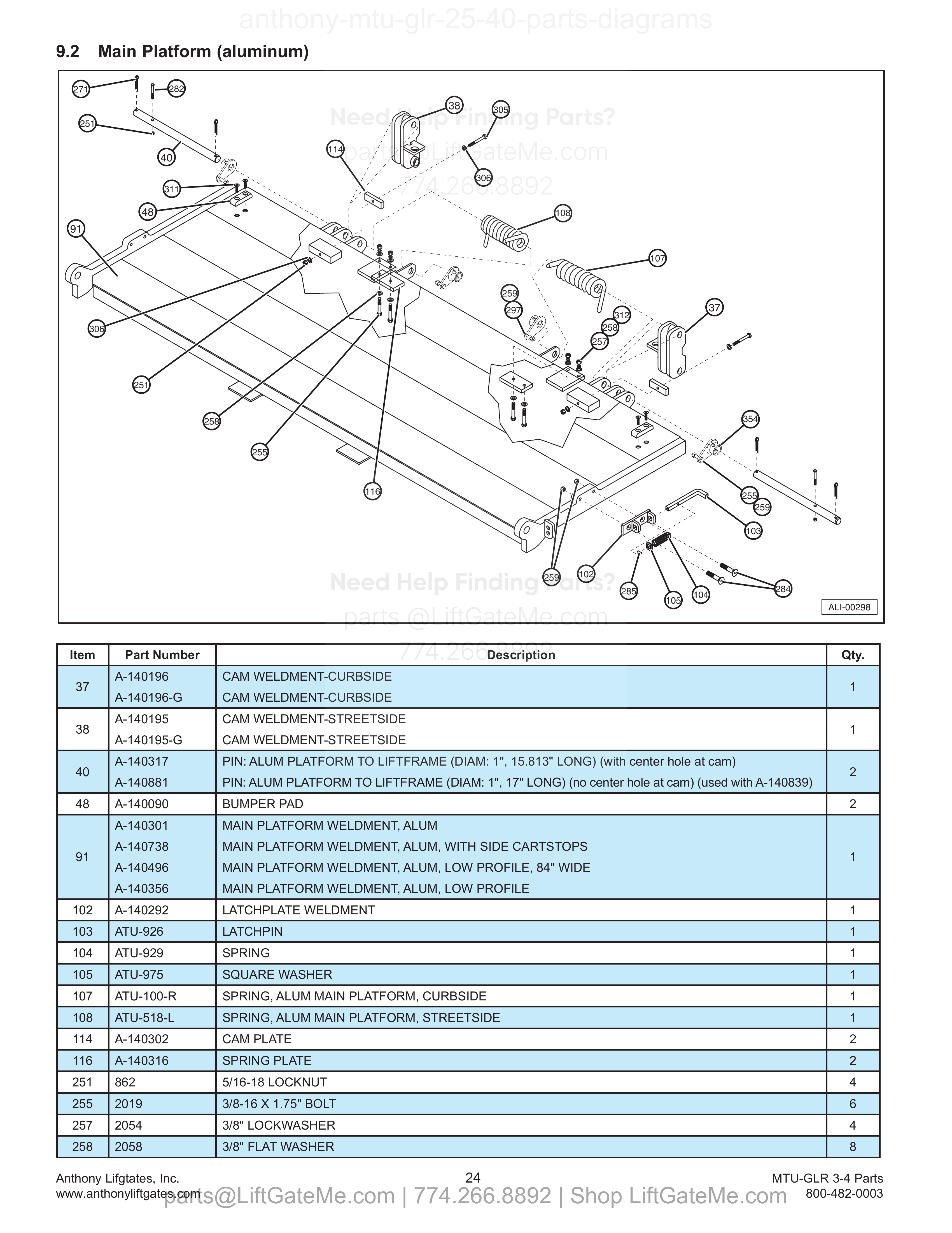 9.2 Main Platform (aluminum) diagram
