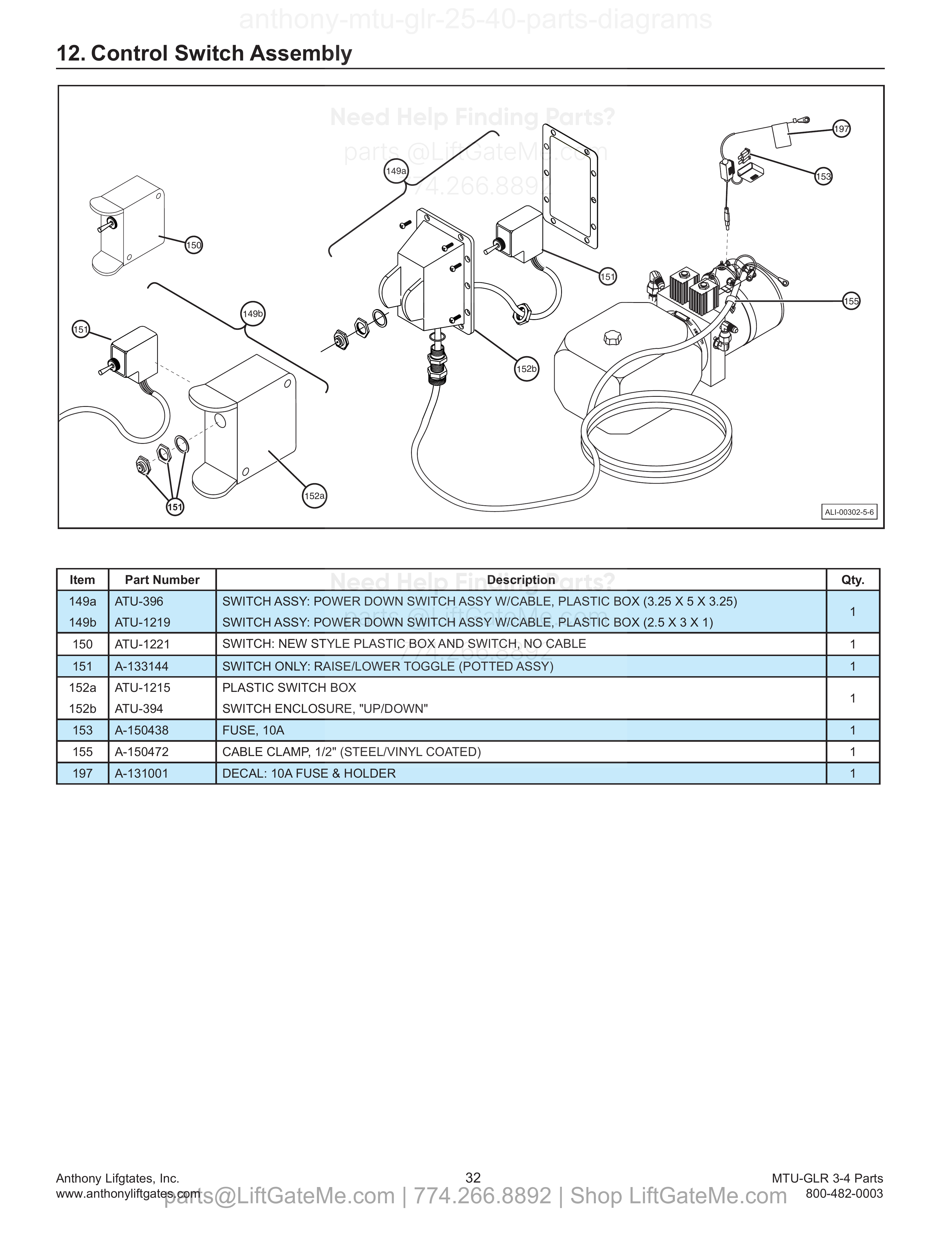 12. Control Switch Assembly diagram