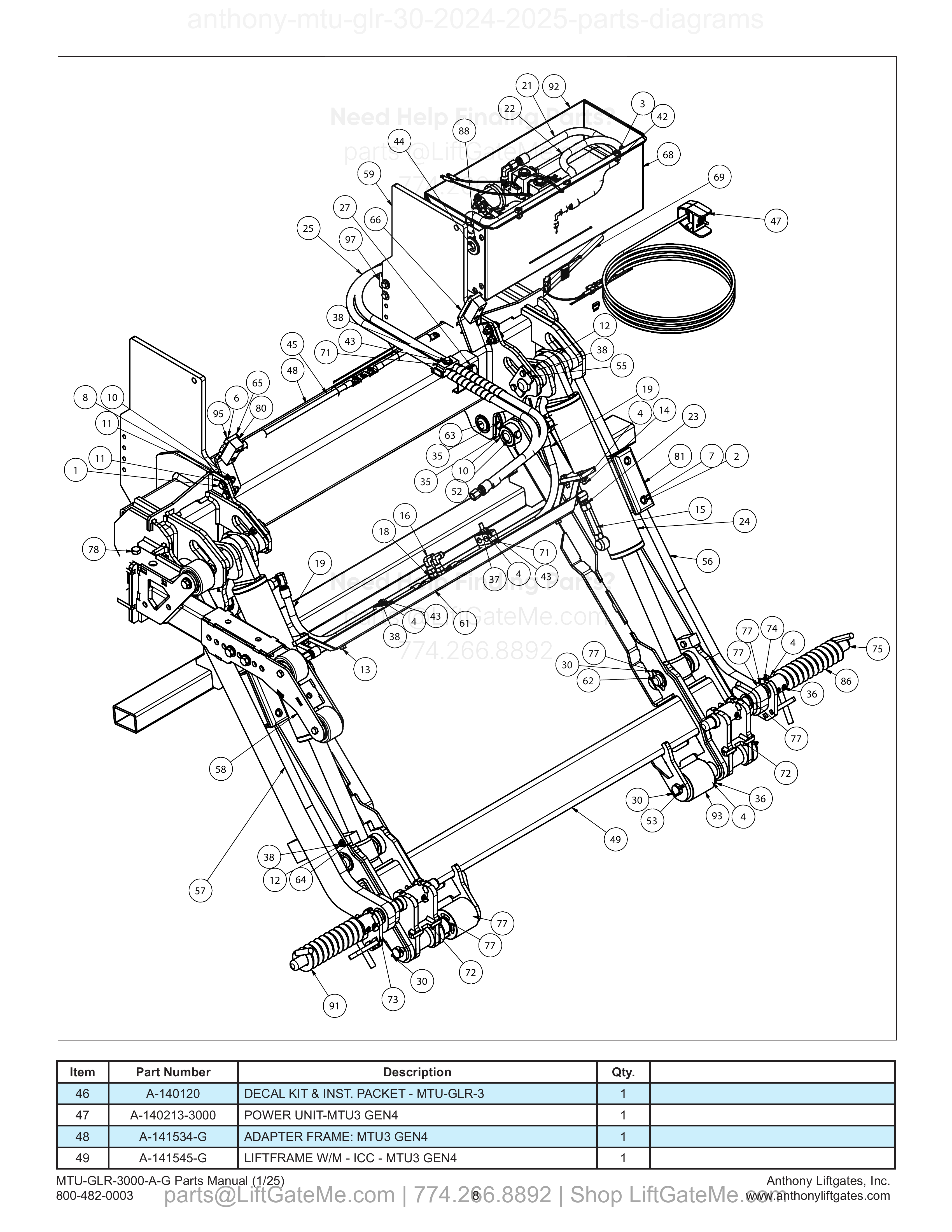 3.1 Liftgate Assembly parts table