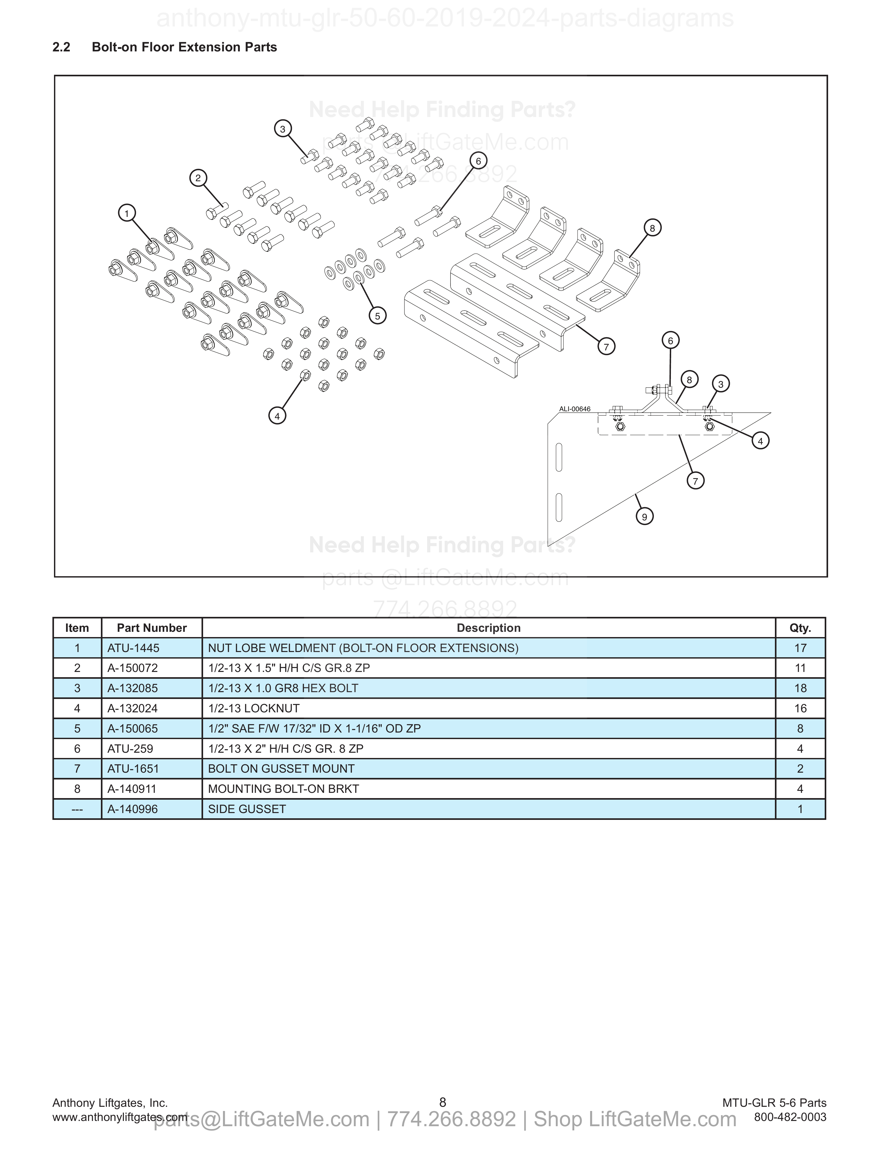 Bolt-on Floor Extension Parts diagram
