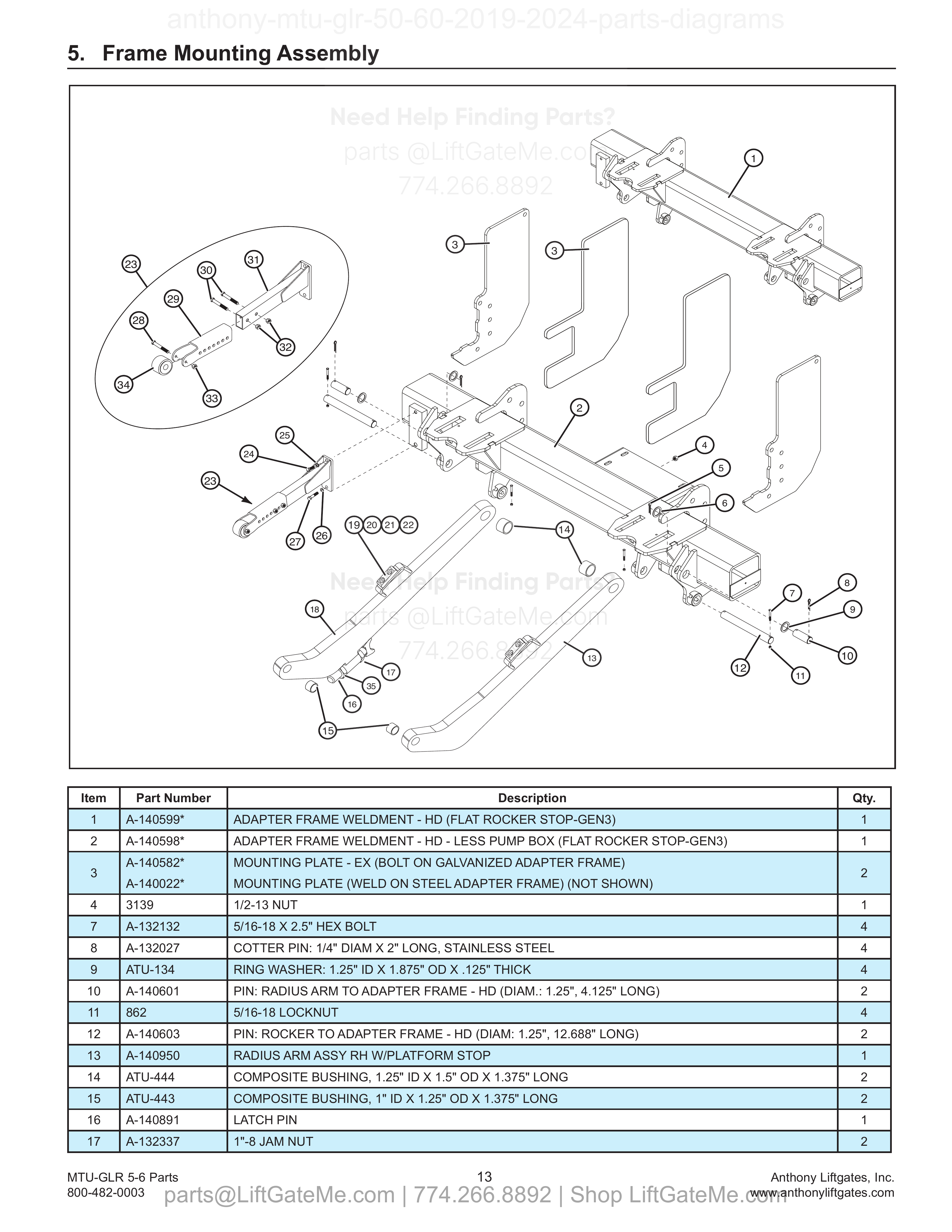 5. Frame Mounting Assembly diagram