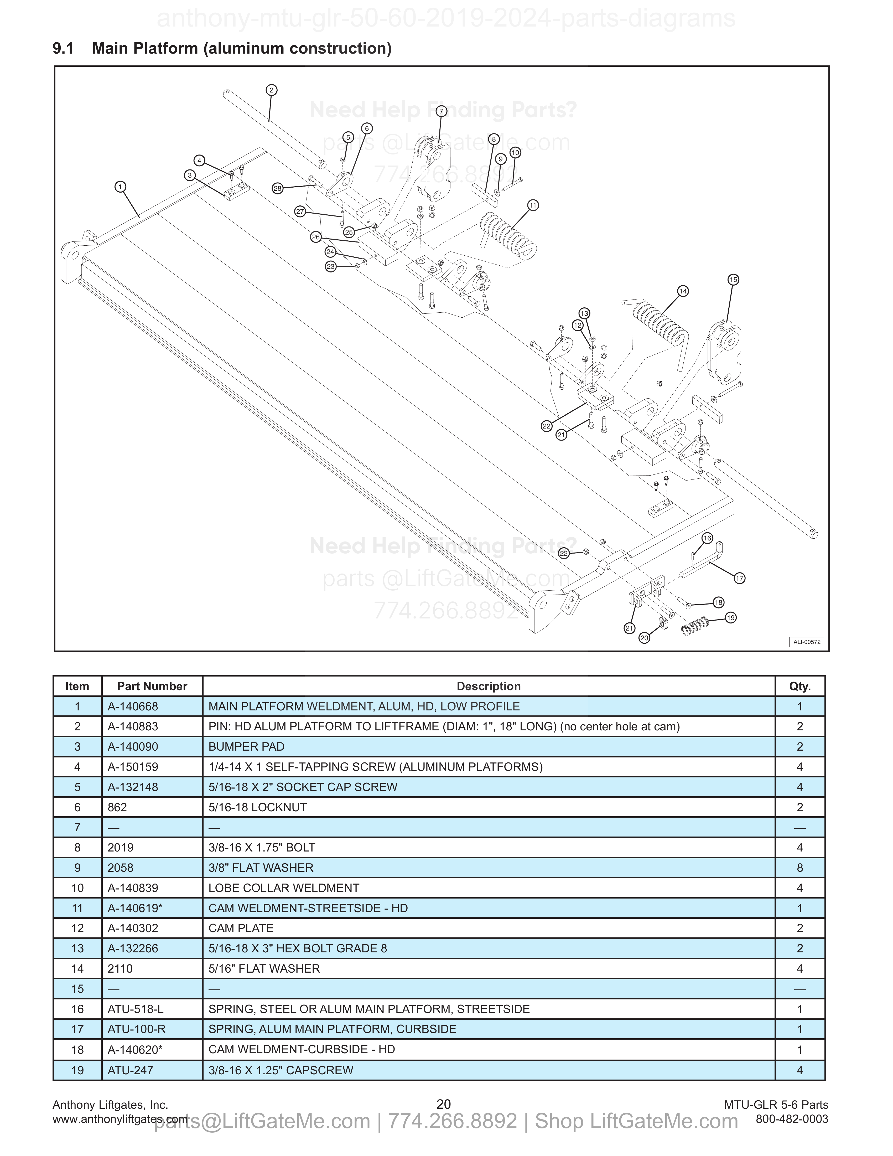 9.1 Main Platform (aluminum construction) diagram
