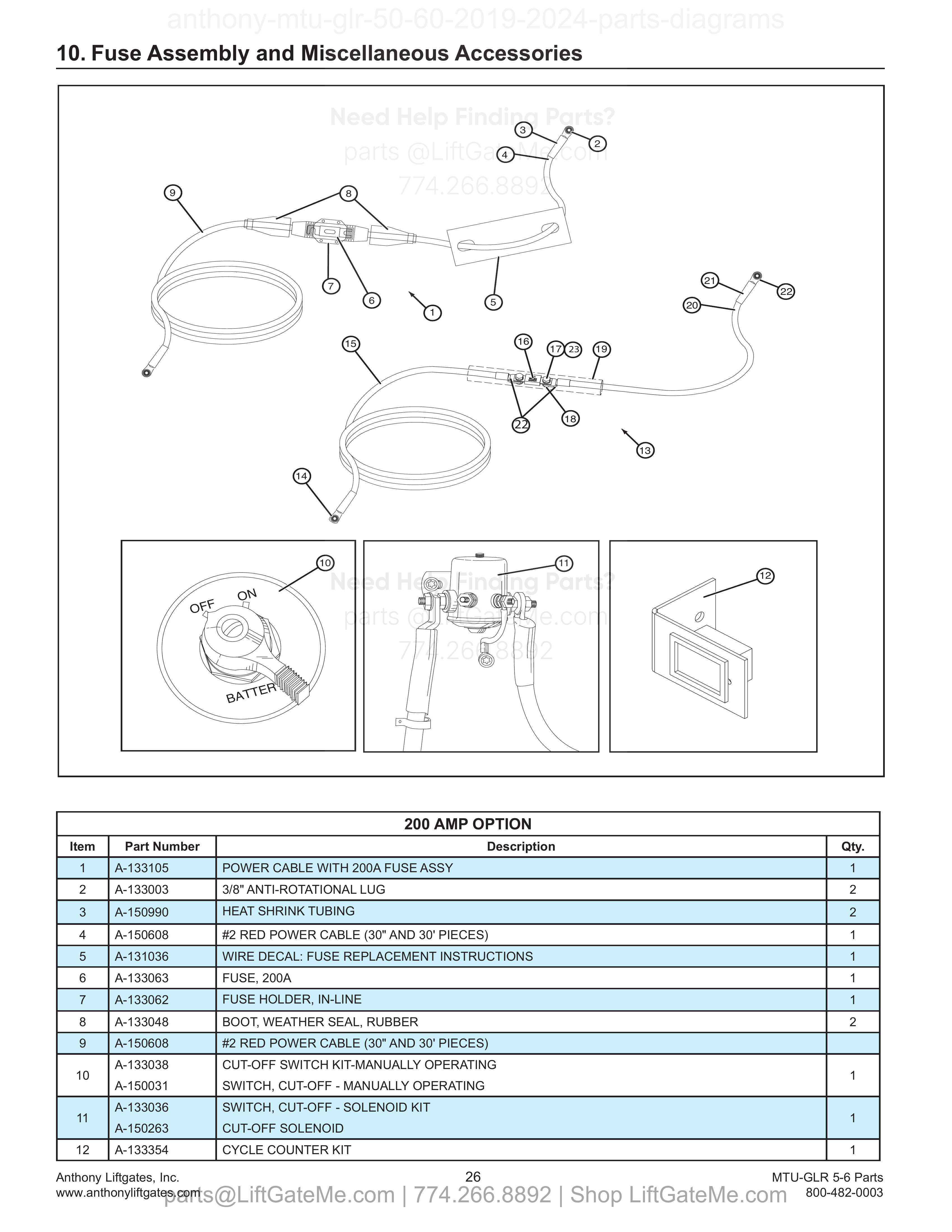 10. Fuse Assembly and Miscellaneous Accessories diagram