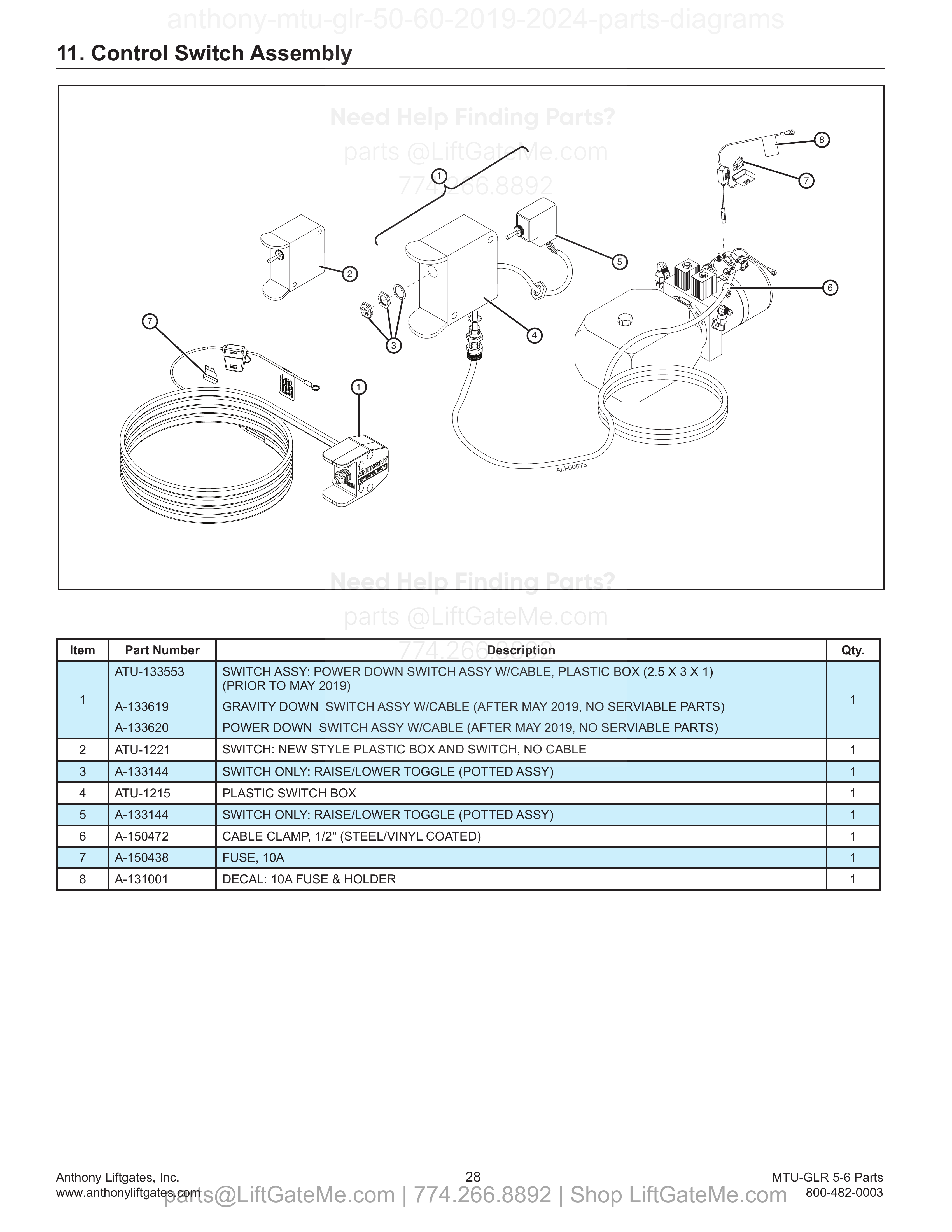 11. Control Switch Assembly diagram