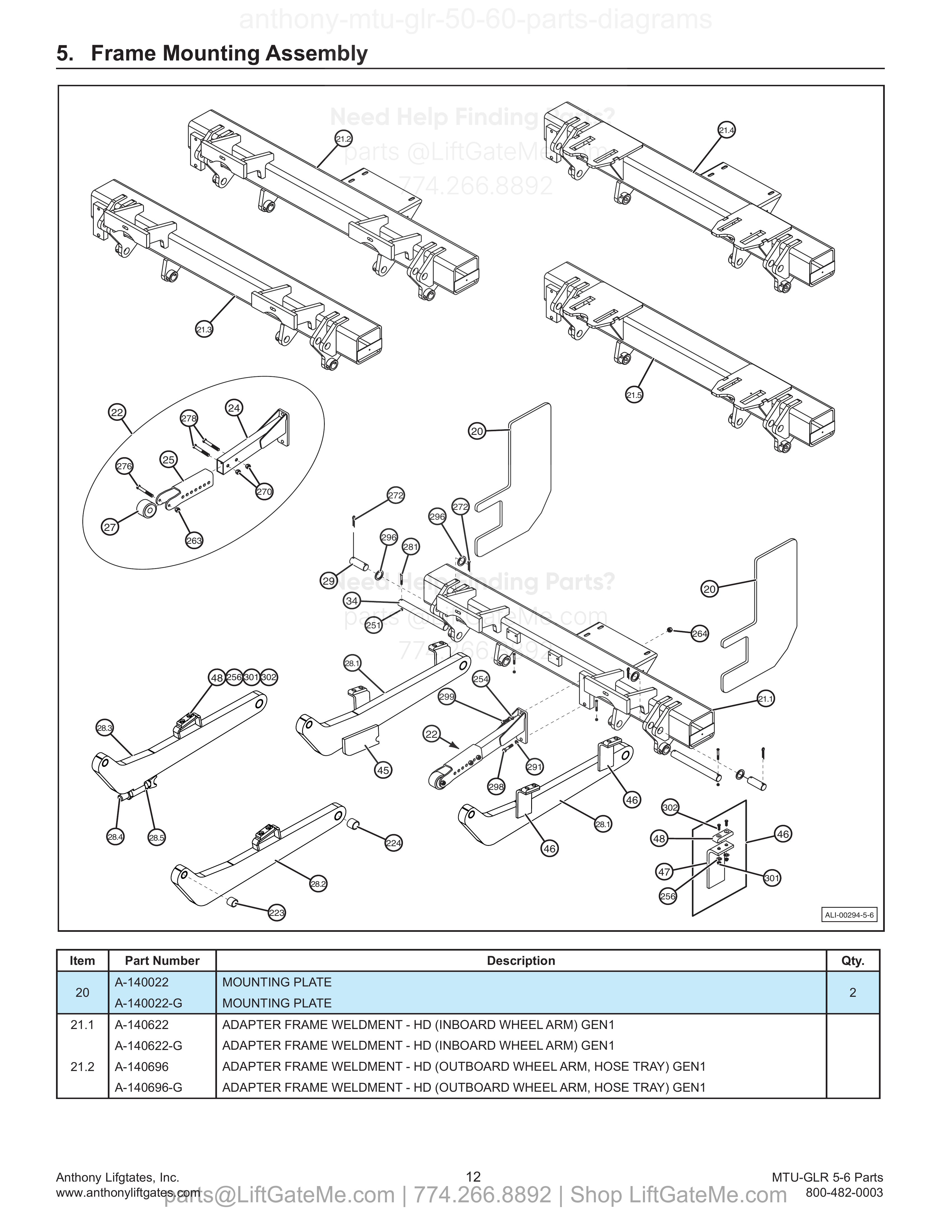 5. Frame Mounting Assembly diagram