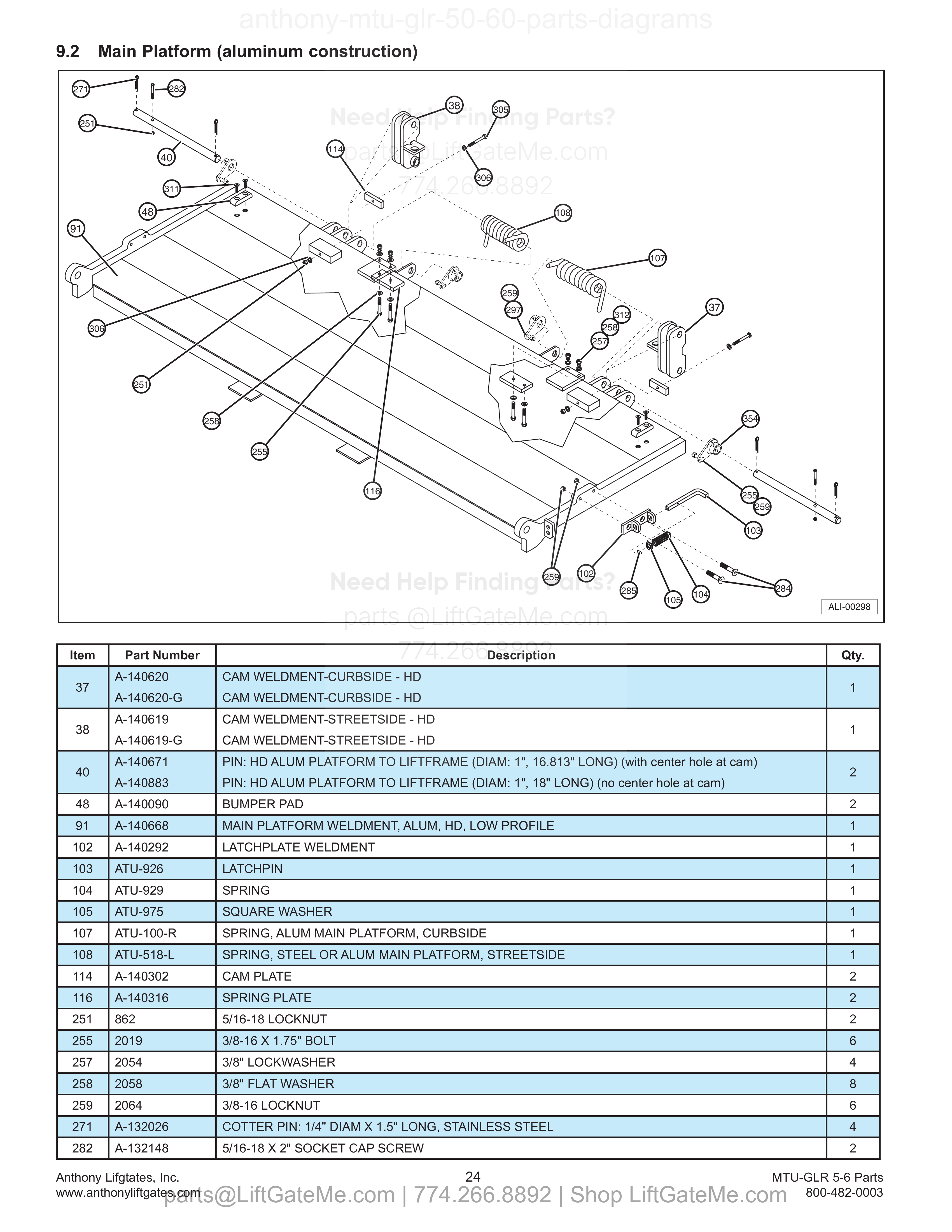 9.2 Main Platform (aluminum construction) diagram