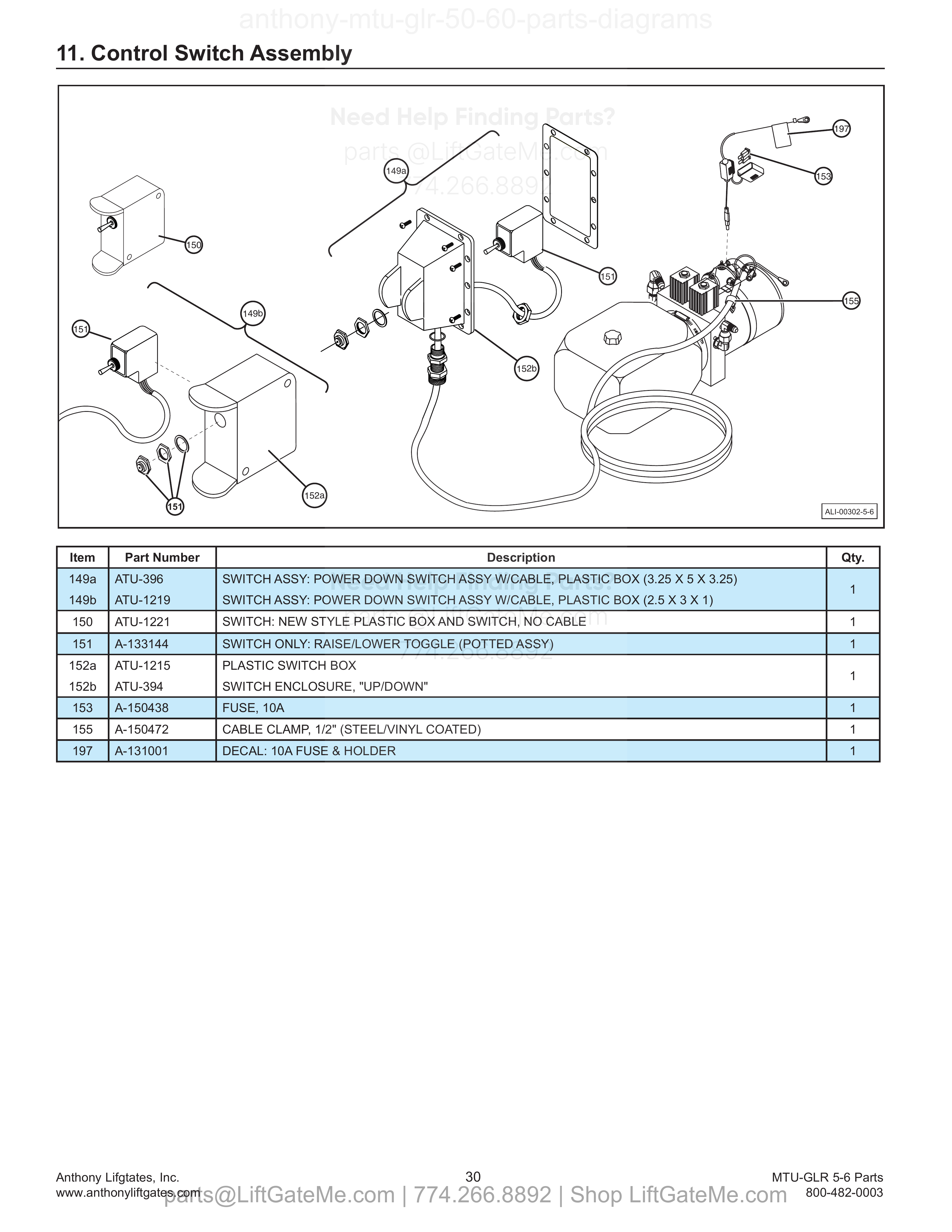 11. Control Switch Assembly diagram