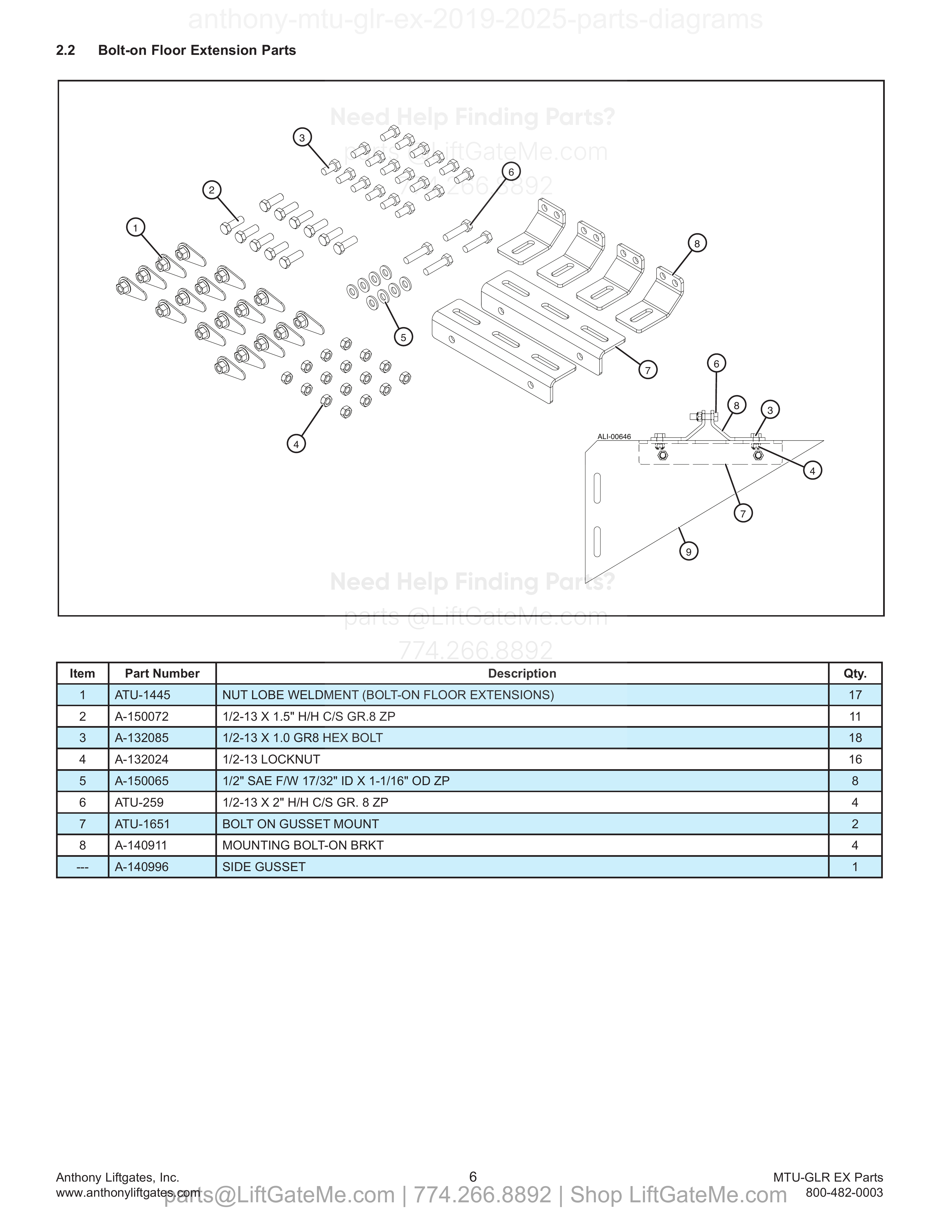 Bolt-on Floor Extension Parts diagram