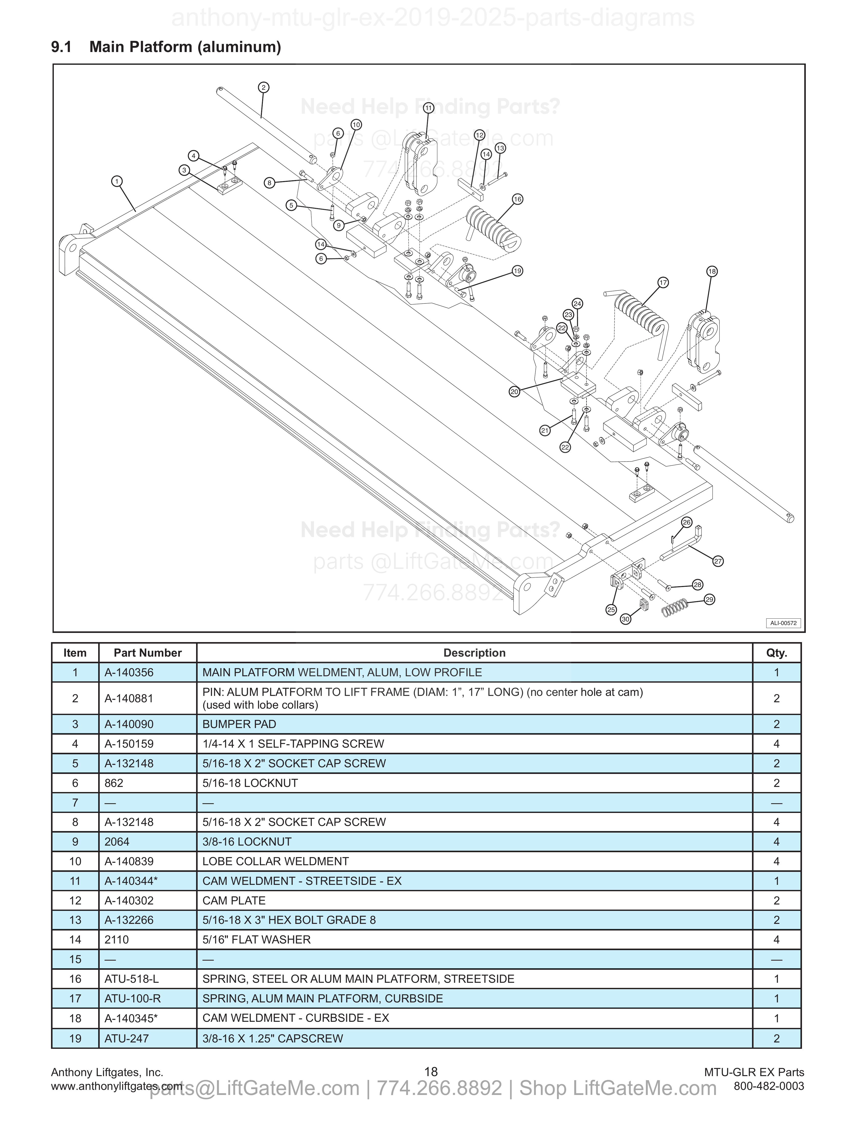 9.1 Main Platform (aluminum) diagram