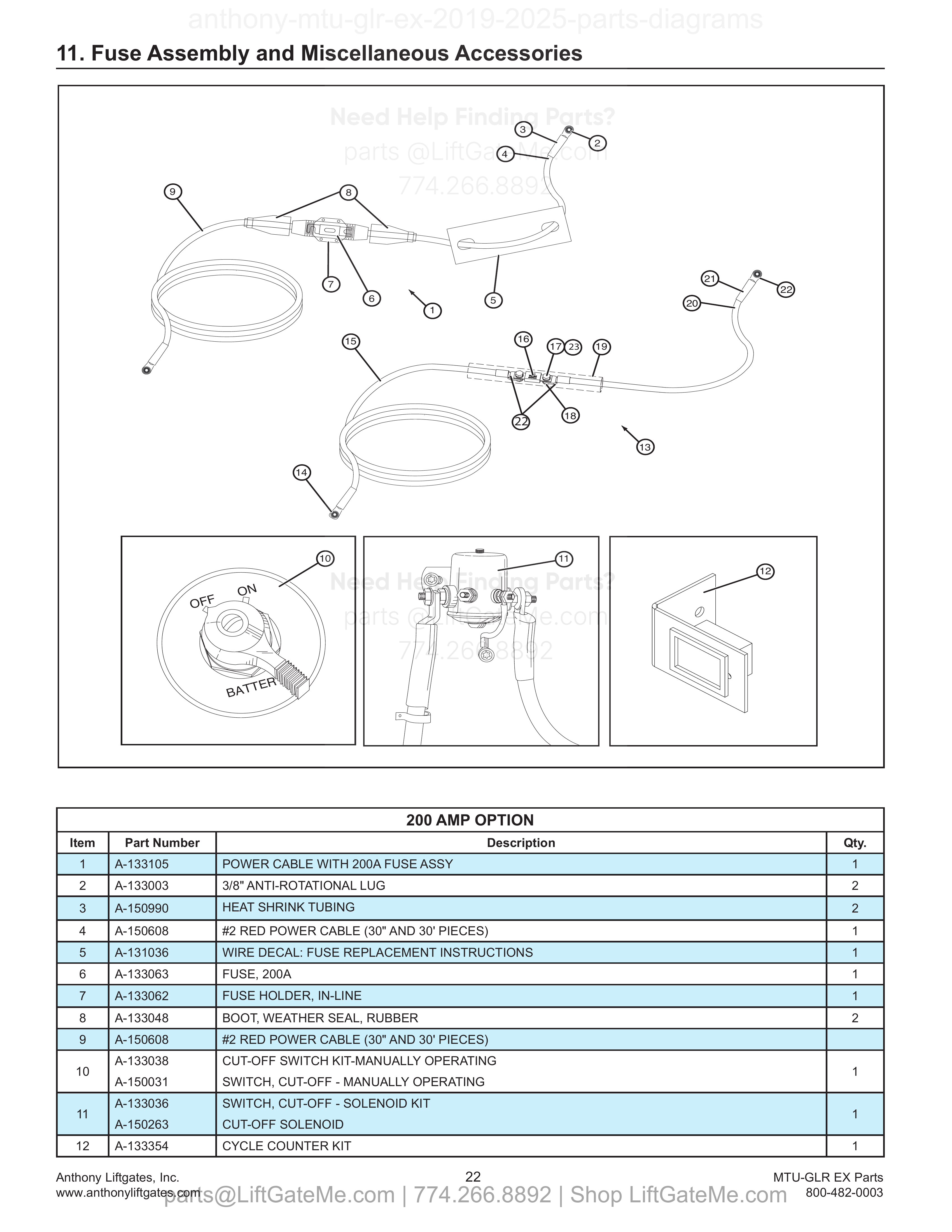 11. Fuse Assembly and Miscellaneous Accessories diagram