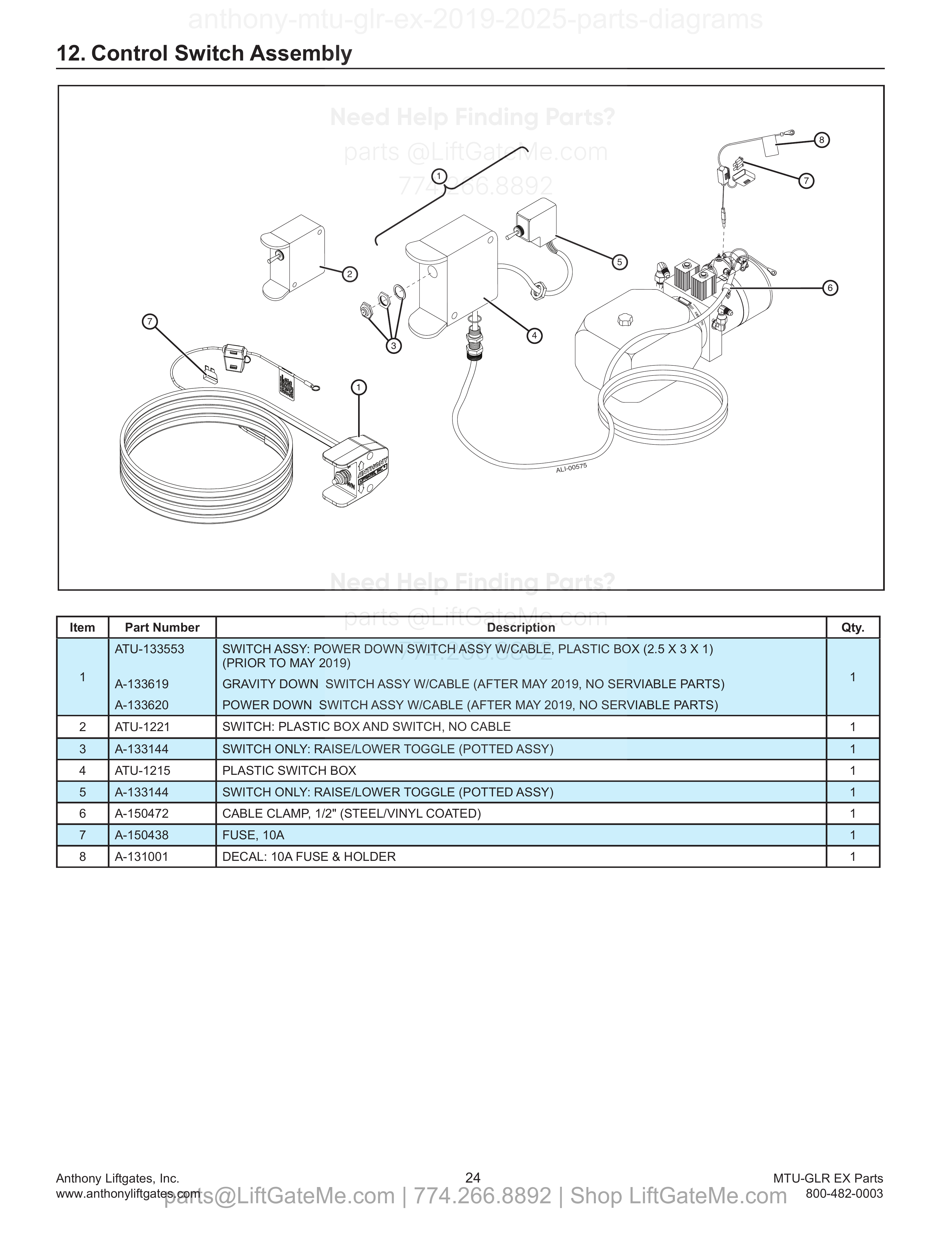12. Control Switch Assembly diagram