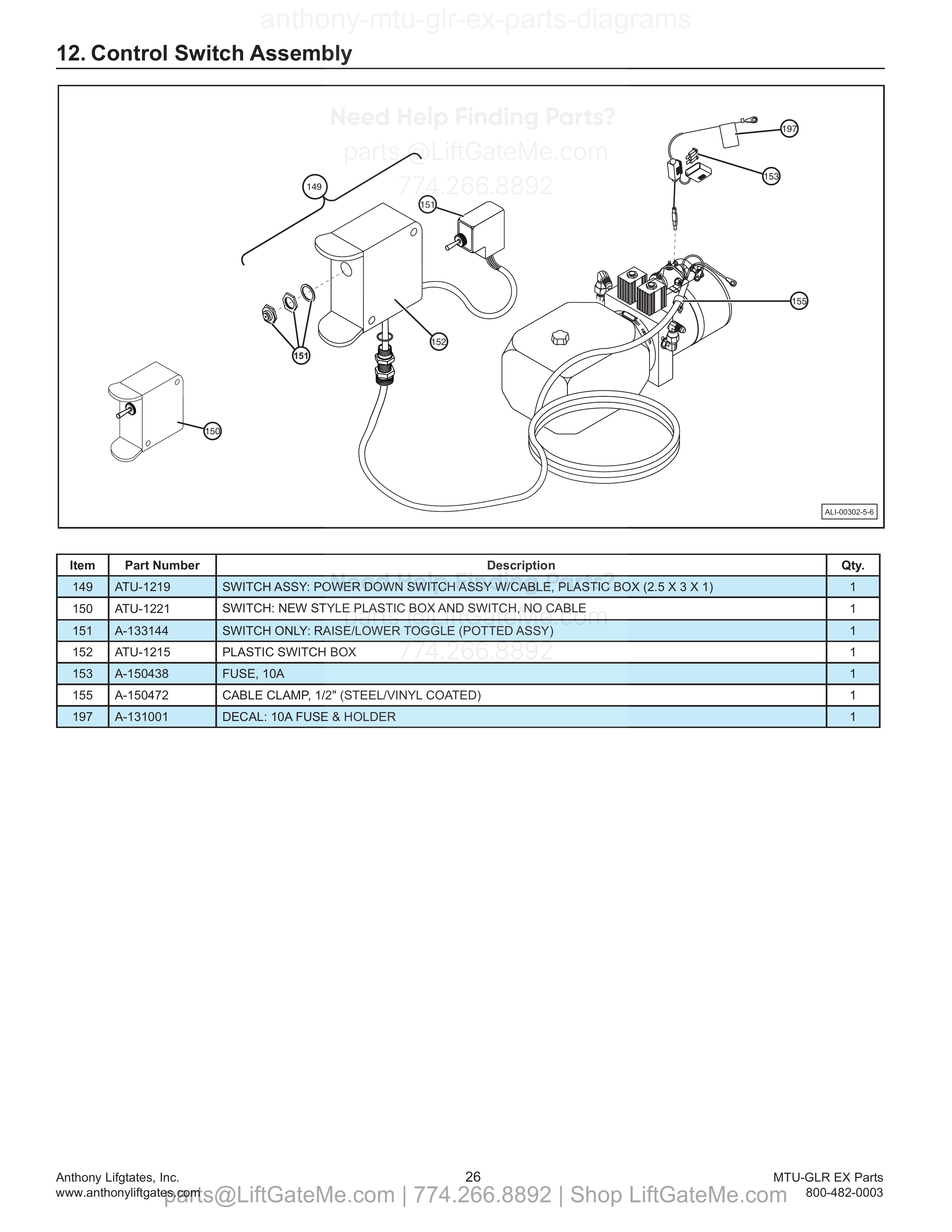 12. Control Switch Assembly diagram
