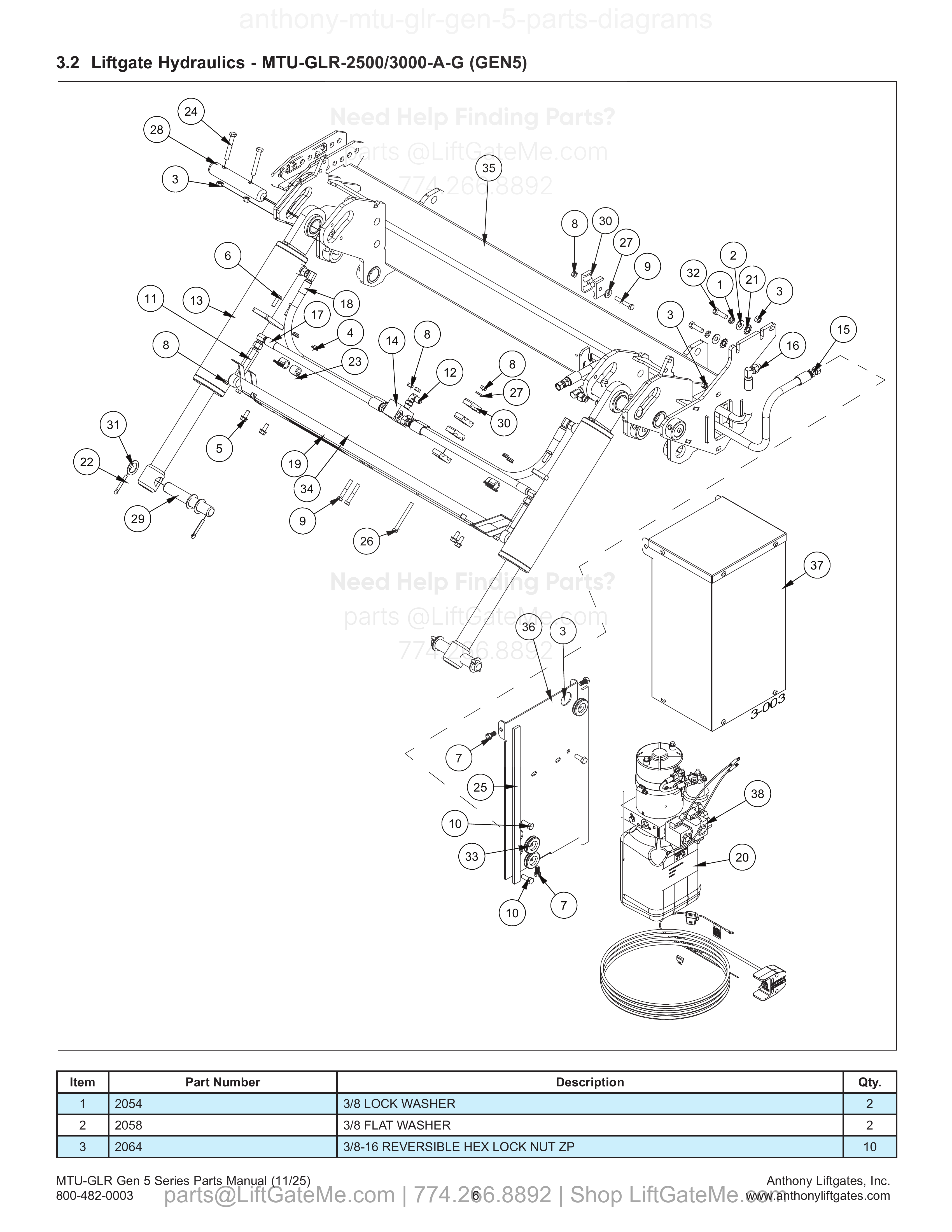 3.2 Liftgate Hydraulics - MTU-GLR-2500/3000-A-G (GEN5) diagram