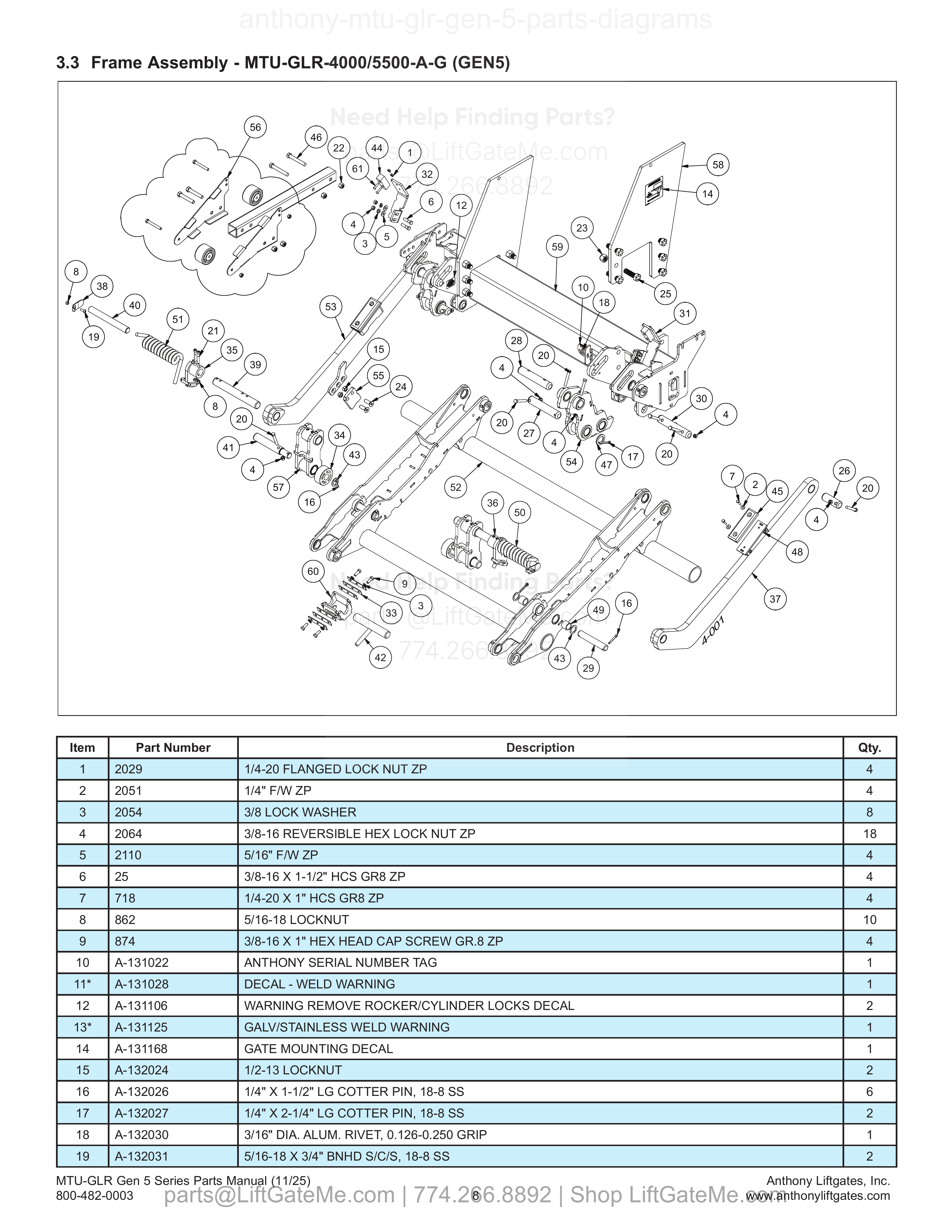 3.3 Frame Assembly - MTU-GLR-4000/5500-A-G (GEN5) diagram