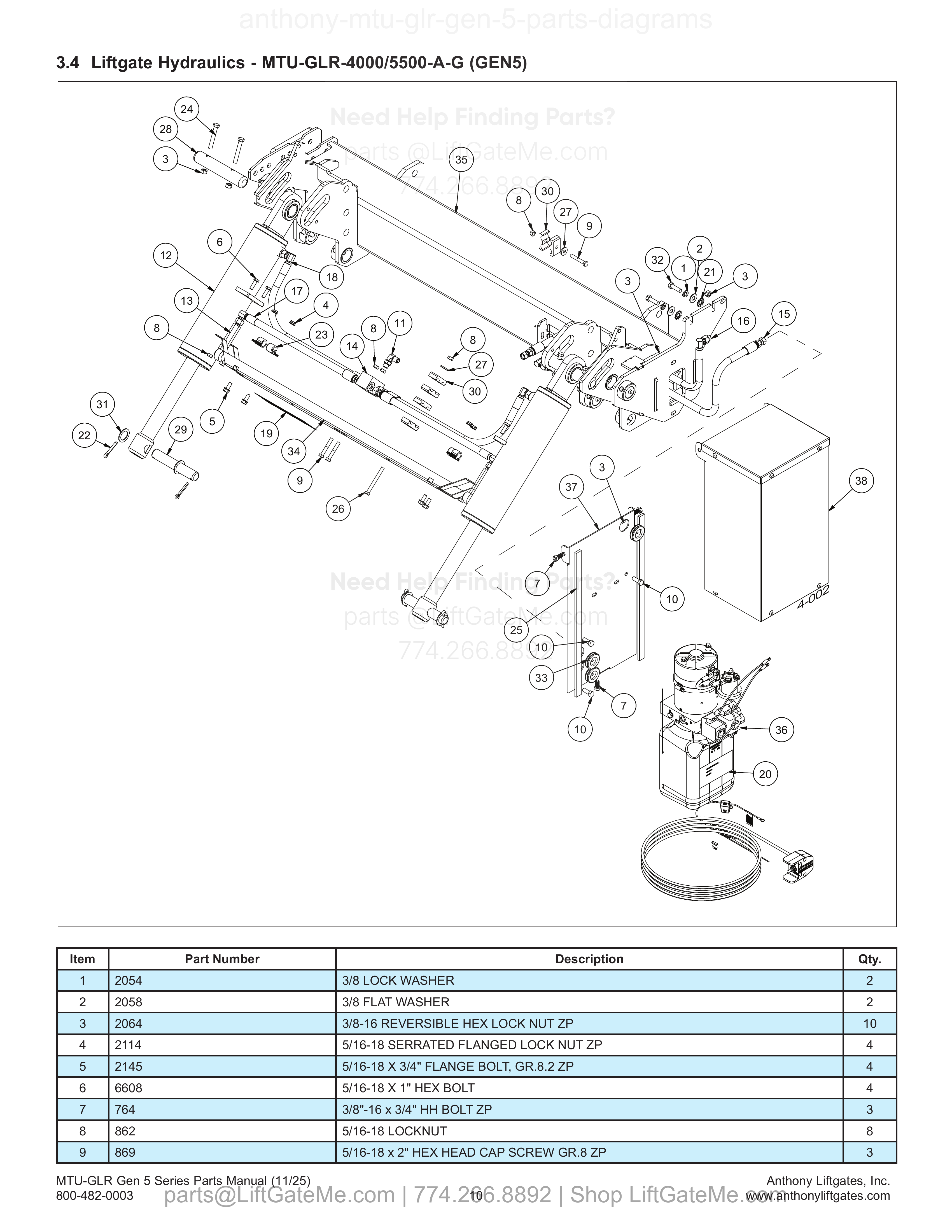 3.4 Liftgate Hydraulics - MTU-GLR-4000/5500-A-G (GEN5) diagram