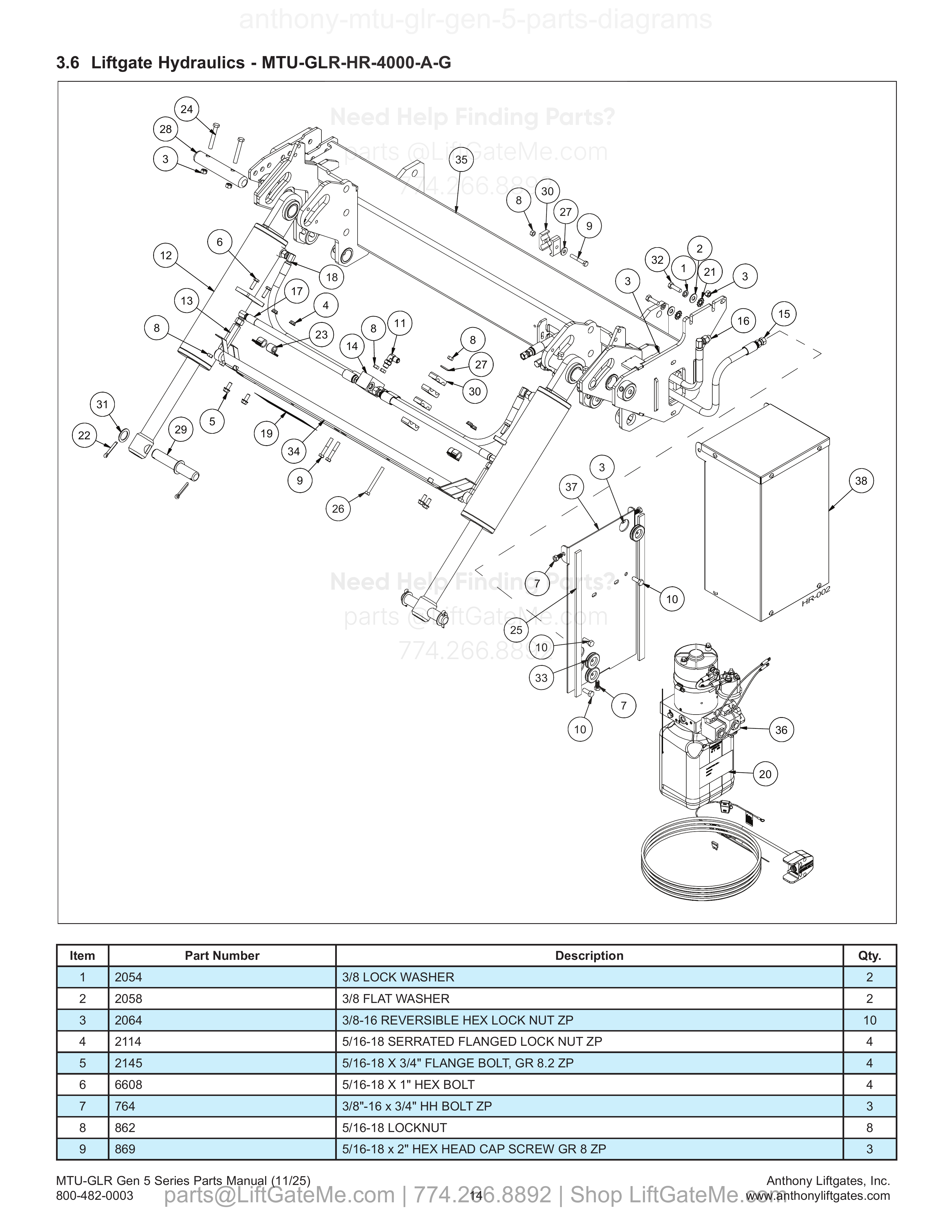 3.6 Liftgate Hydraulics - MTU-GLR-HR-4000-A-G diagram