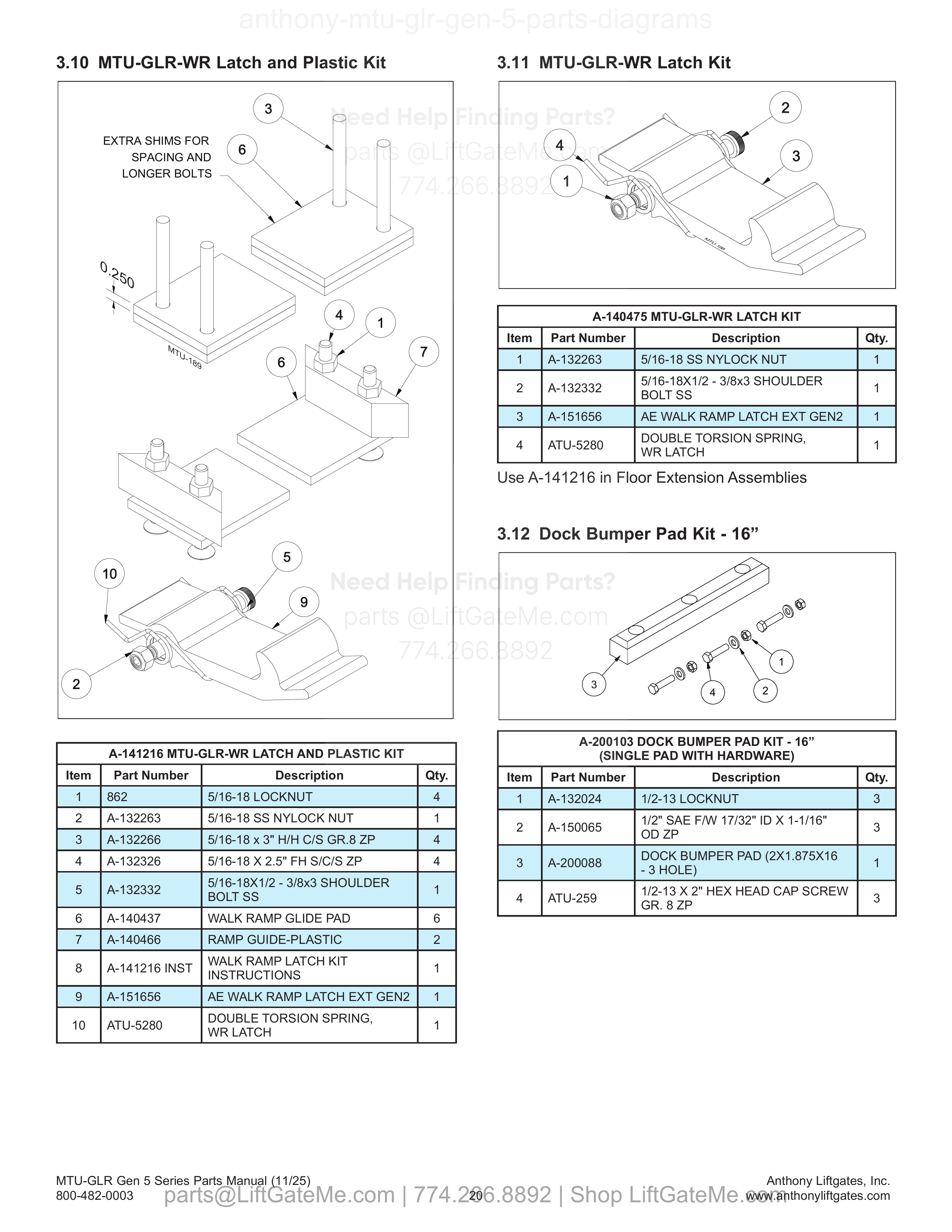3.10 MTU-GLR-WR Latch and Plastic Kit diagram