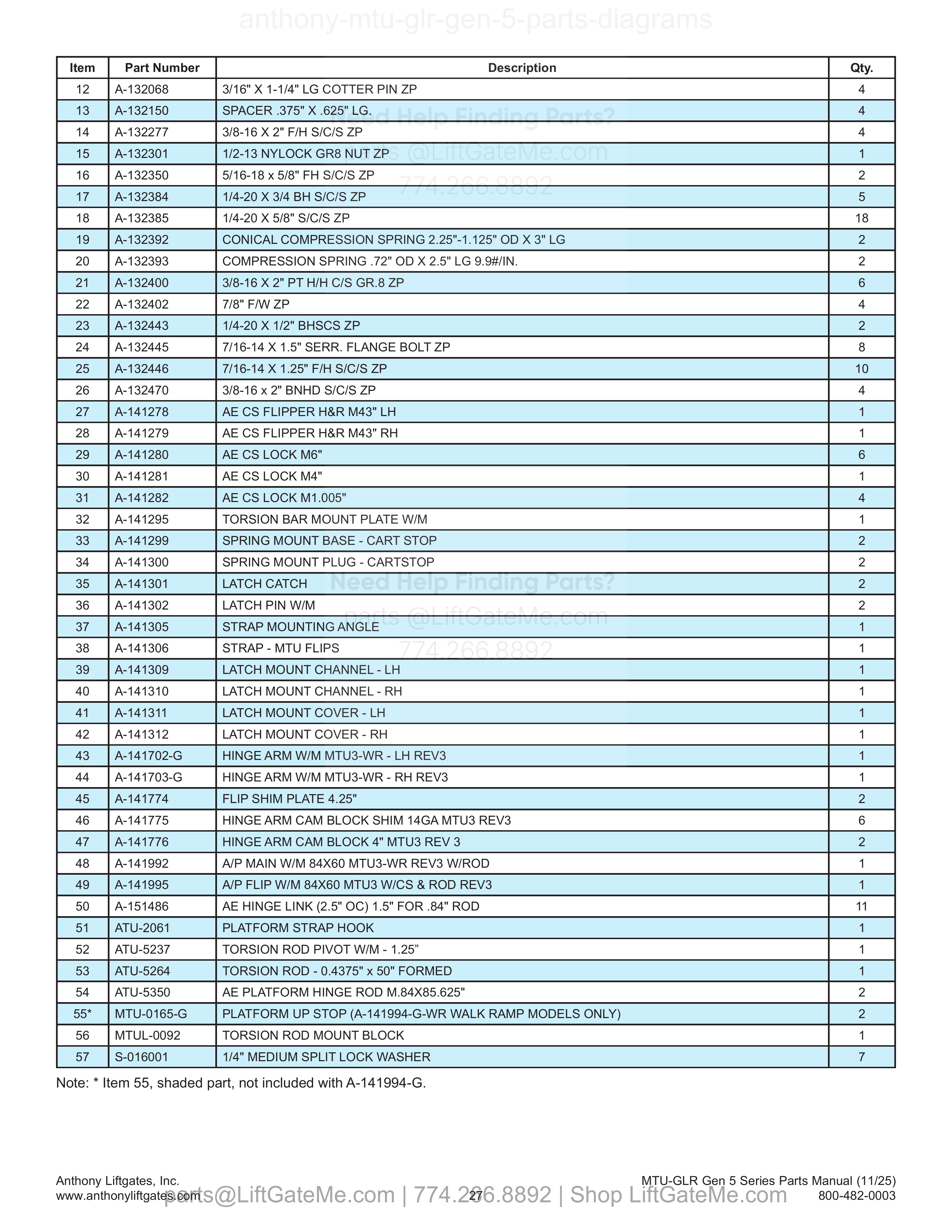 3.19 A-141994-G Aluminum Platform Assembly MTU3 — 84 x 60 (with cart stops and torsion rod) parts table