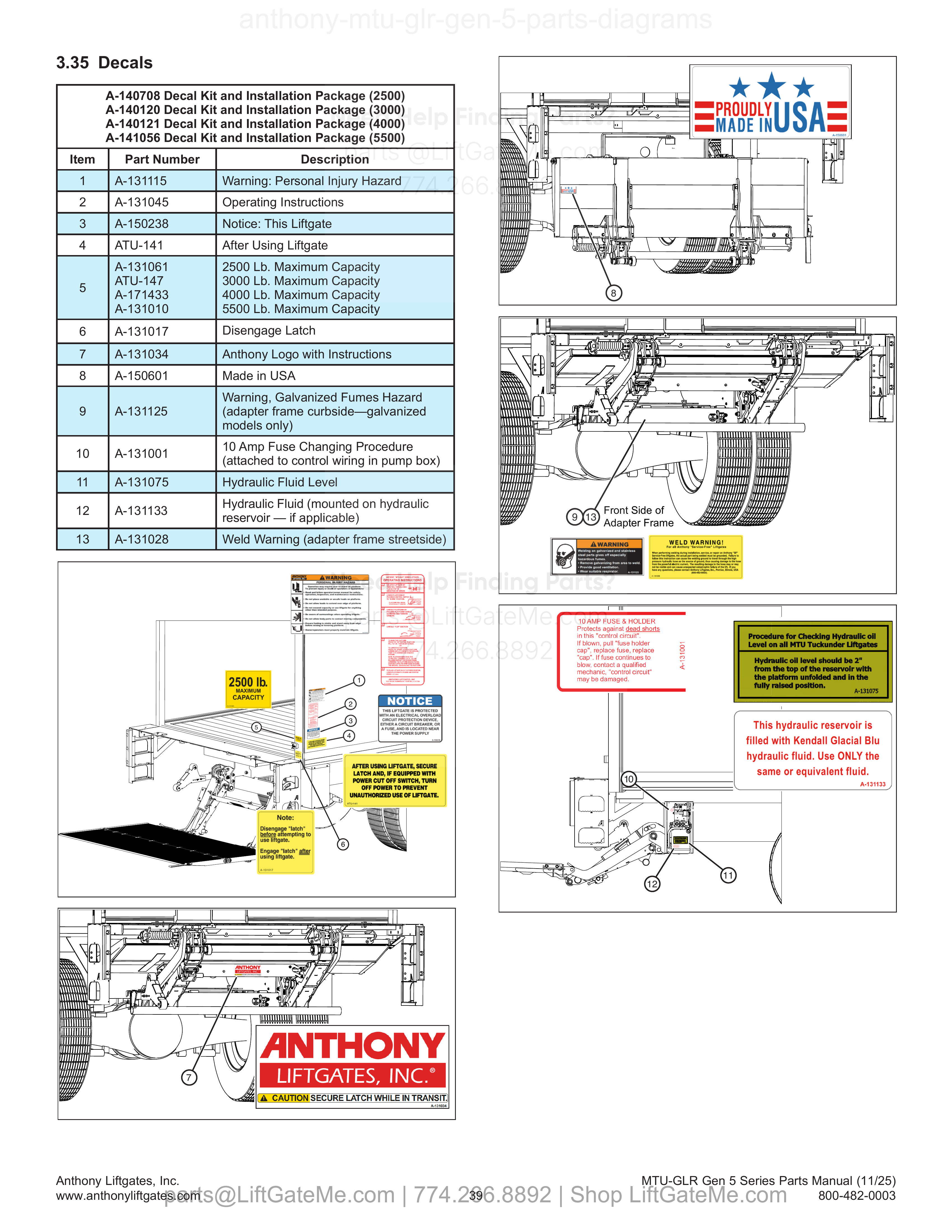 Parts table p39 (diagram p40) parts table
