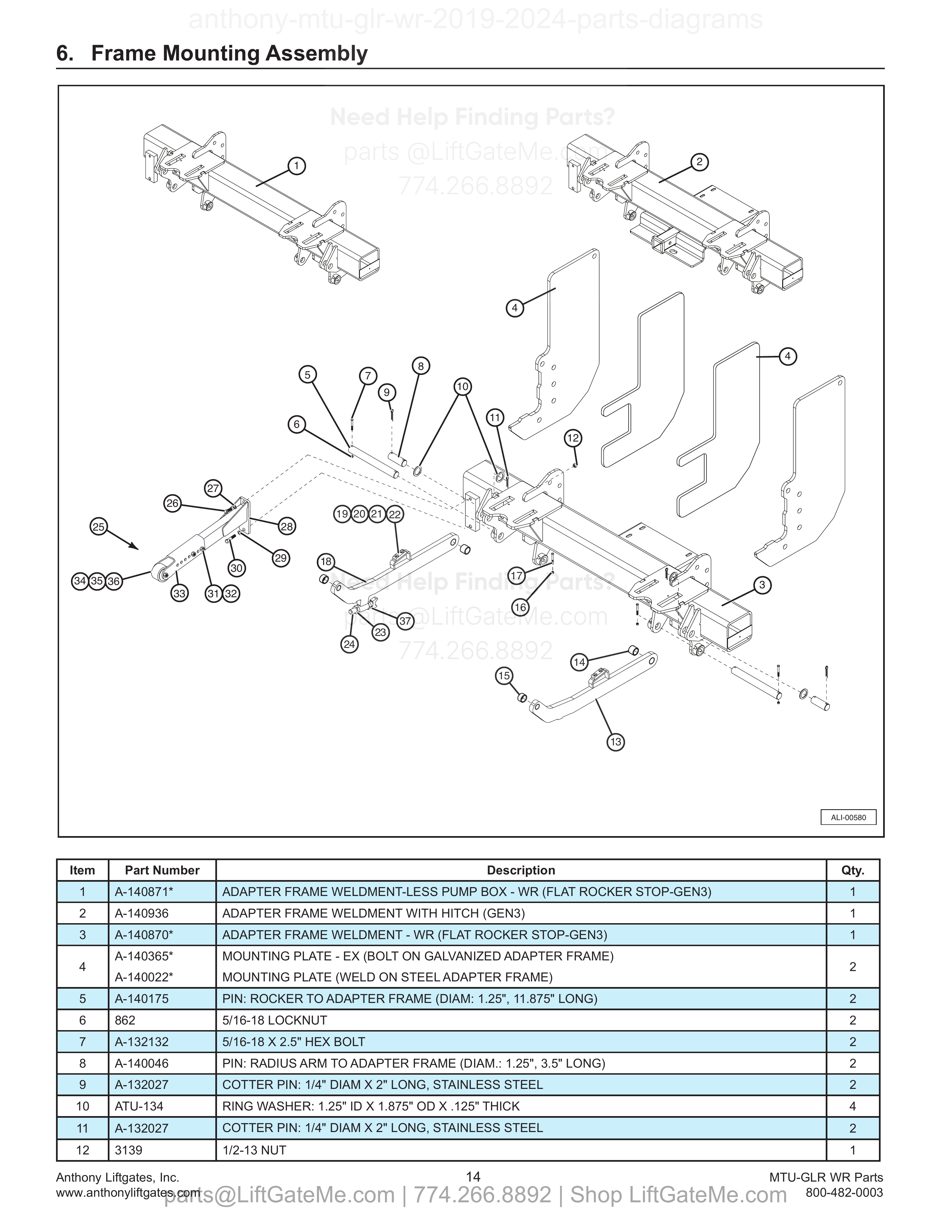 6. Frame Mounting Assembly diagram