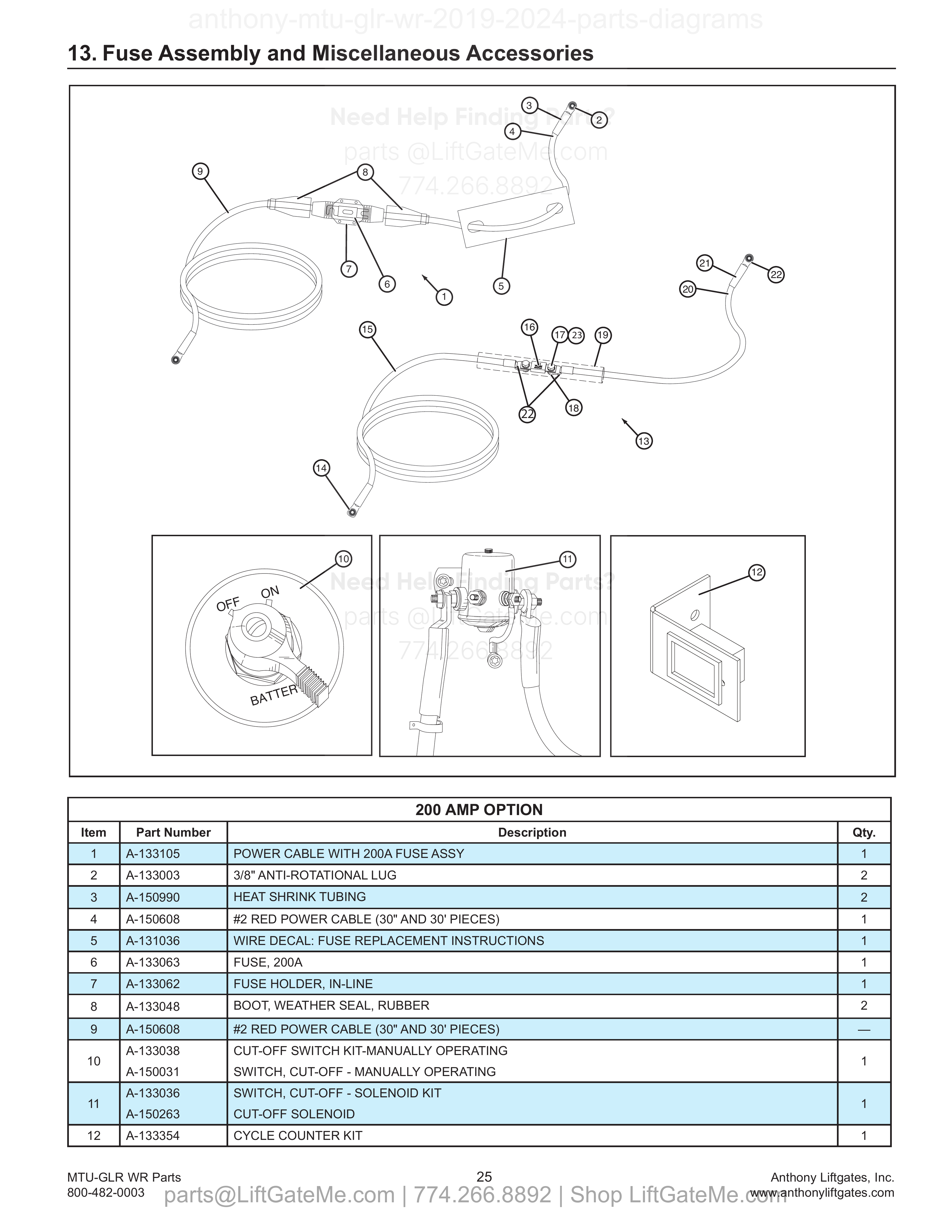 13. Fuse Assembly and Miscellaneous Accessories diagram