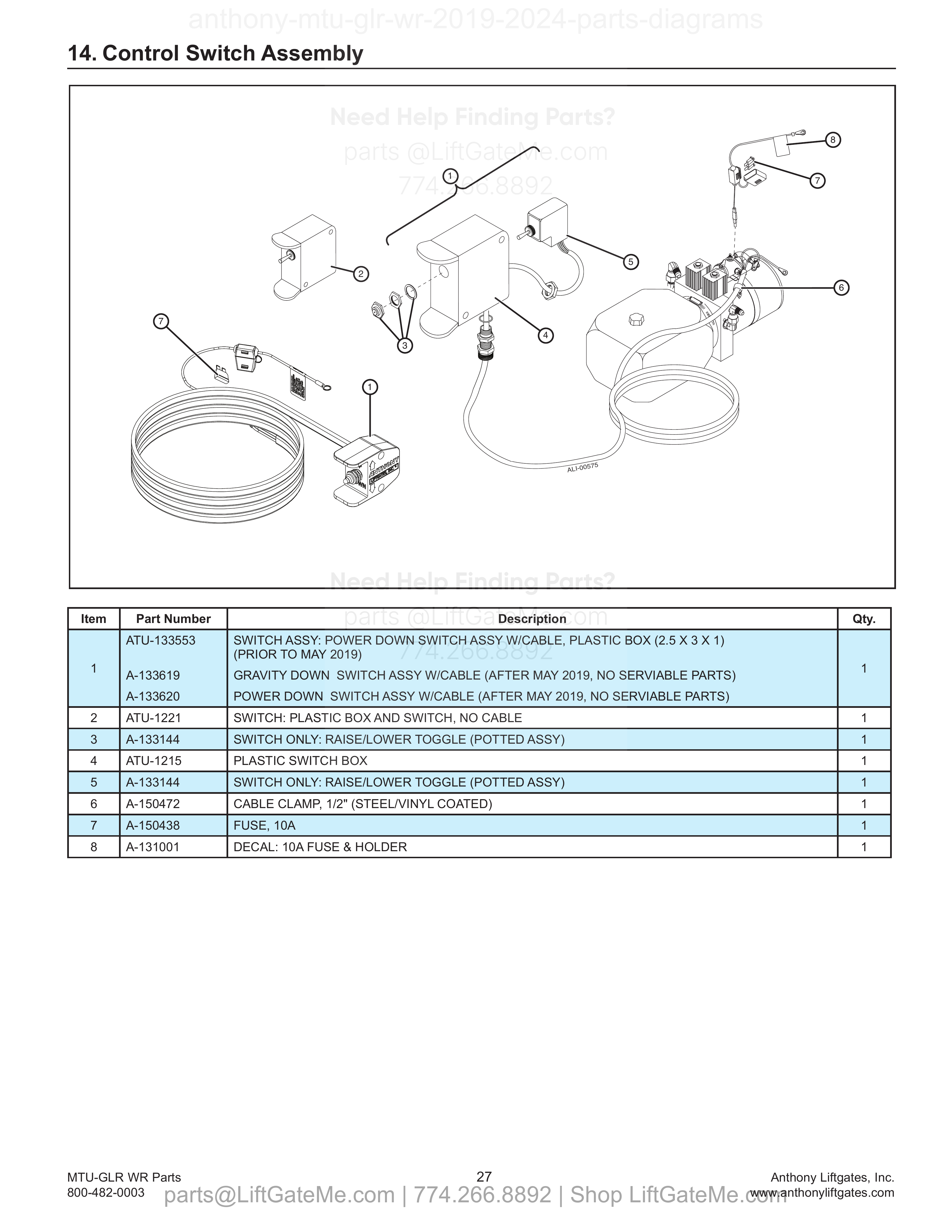 14. Control Switch Assembly diagram