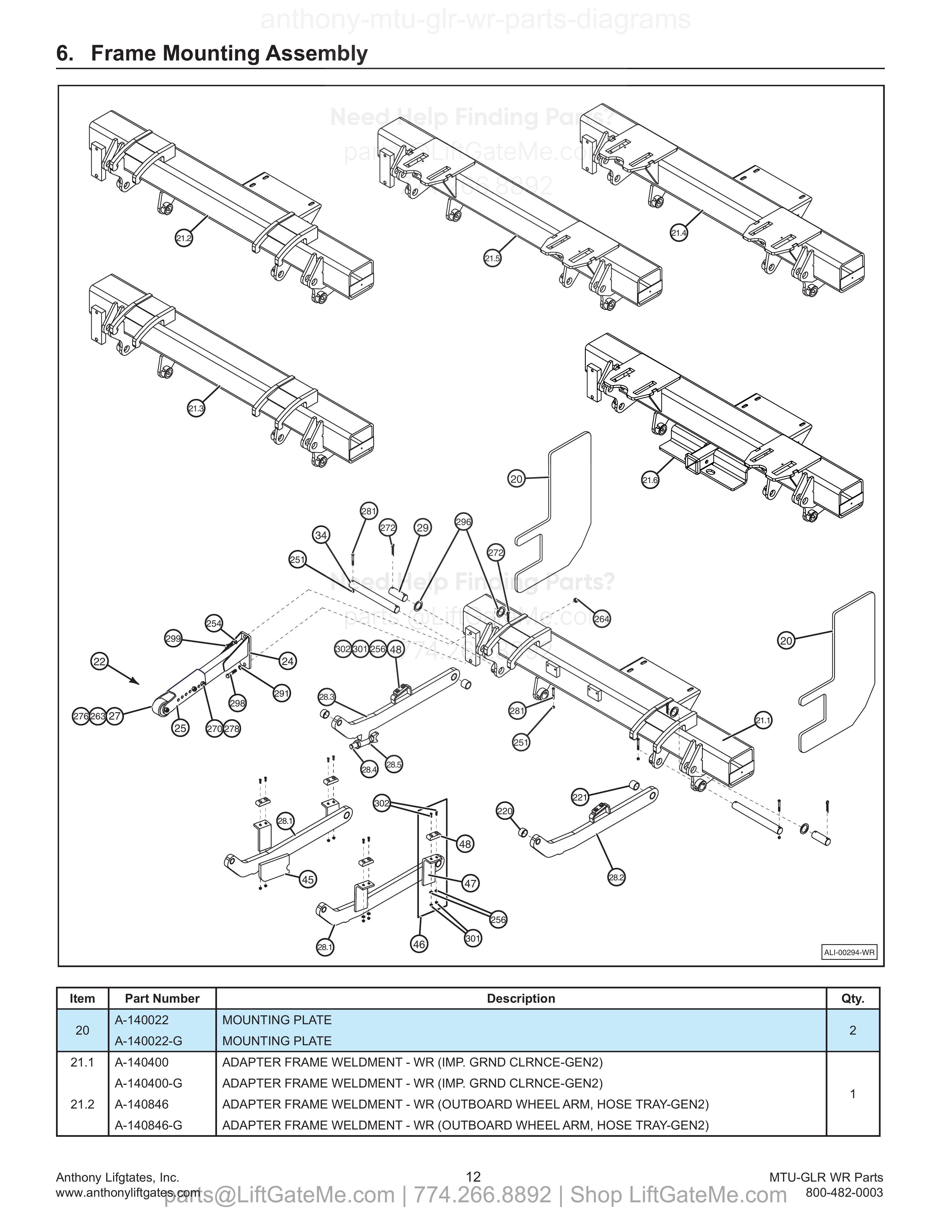 6. Frame Mounting Assembly diagram