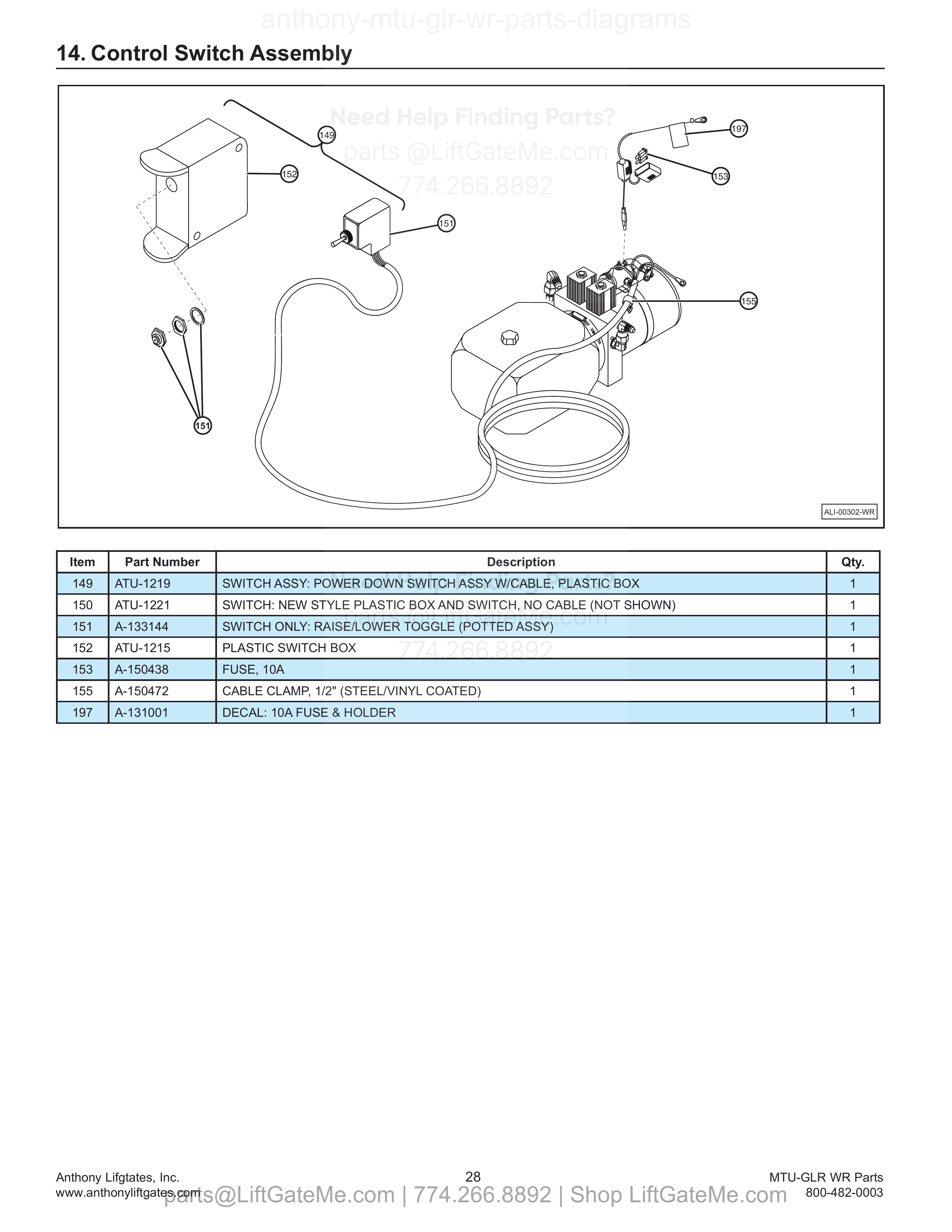 14. Control Switch Assembly diagram