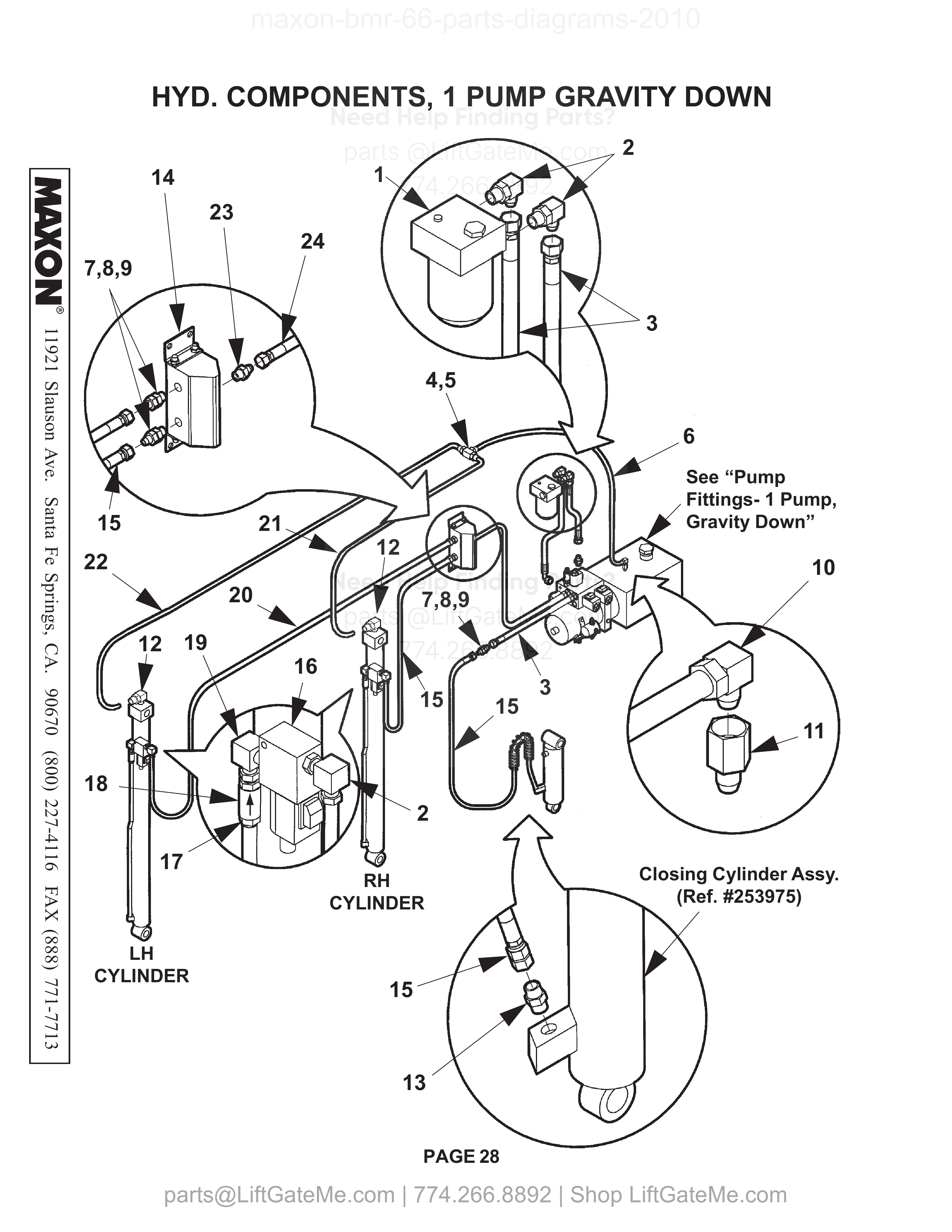 HYD. COMPONENTS, 1 PUMP GRAVITY DOWN diagram
