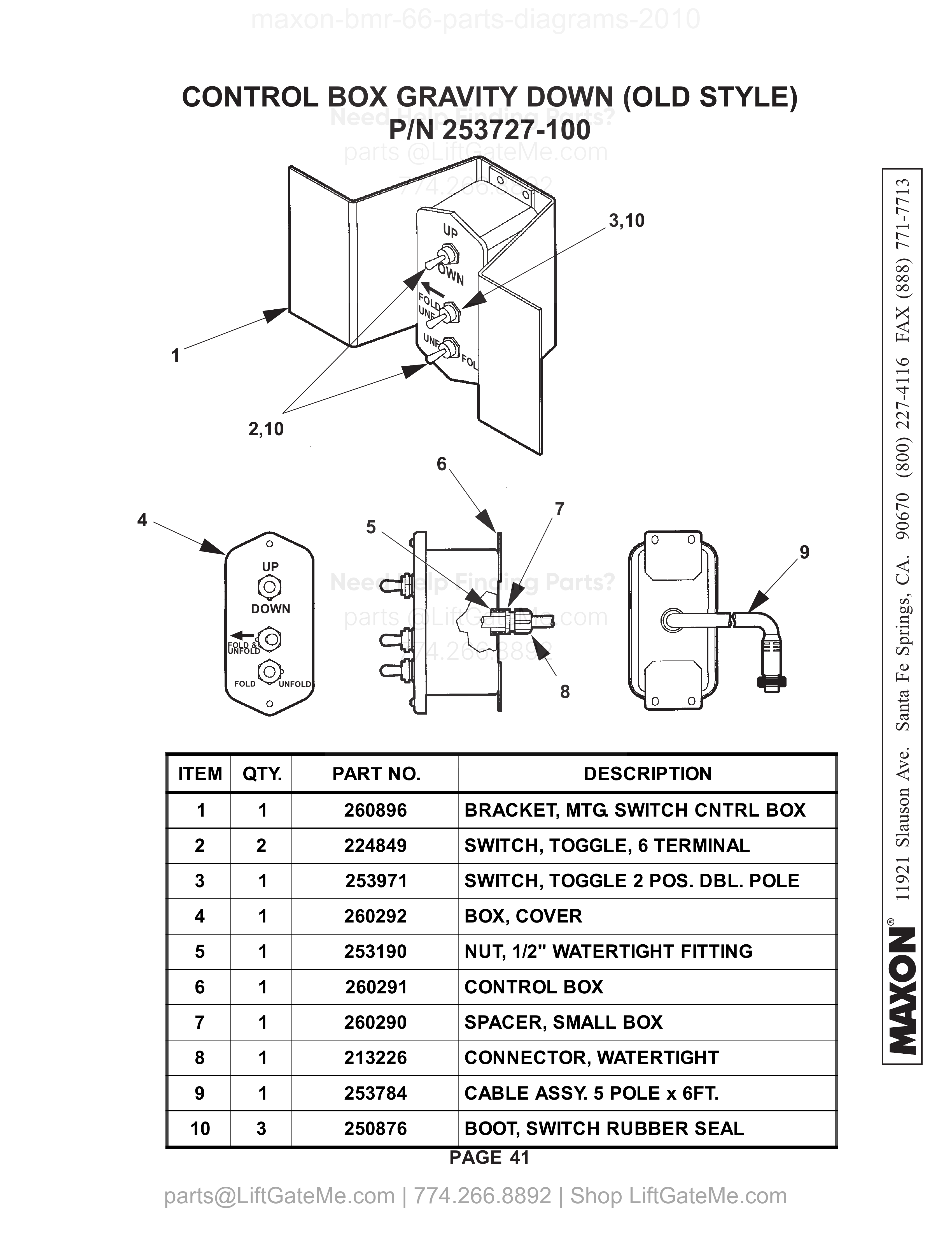 CONTROL BOX GRAVITY DOWN (OLD STYLE) diagram