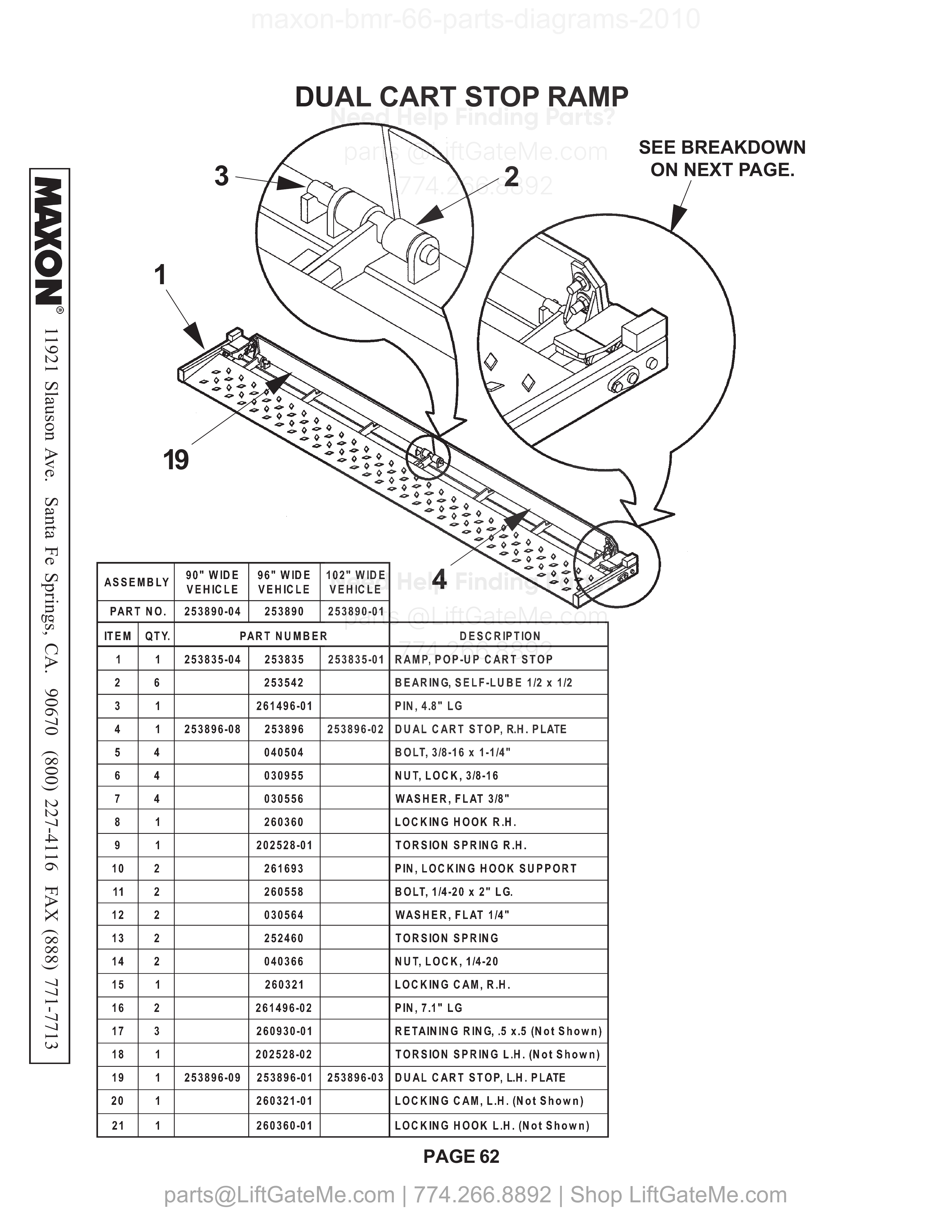 Parts table p62 (diagram p63) parts table