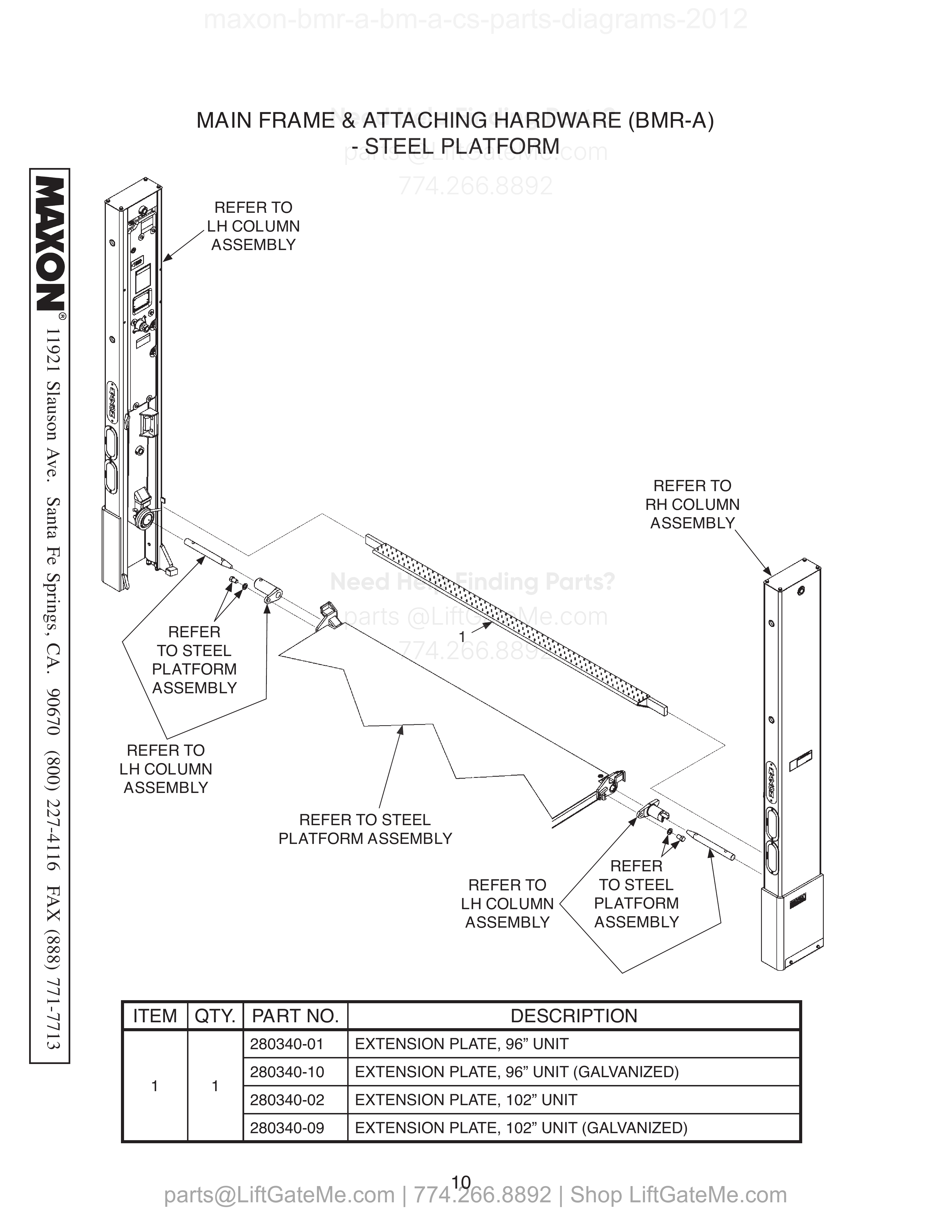 MAIN FRAME & ATTACHING HARDWARE (BMR-A) - STEEL PLATFORM diagram
