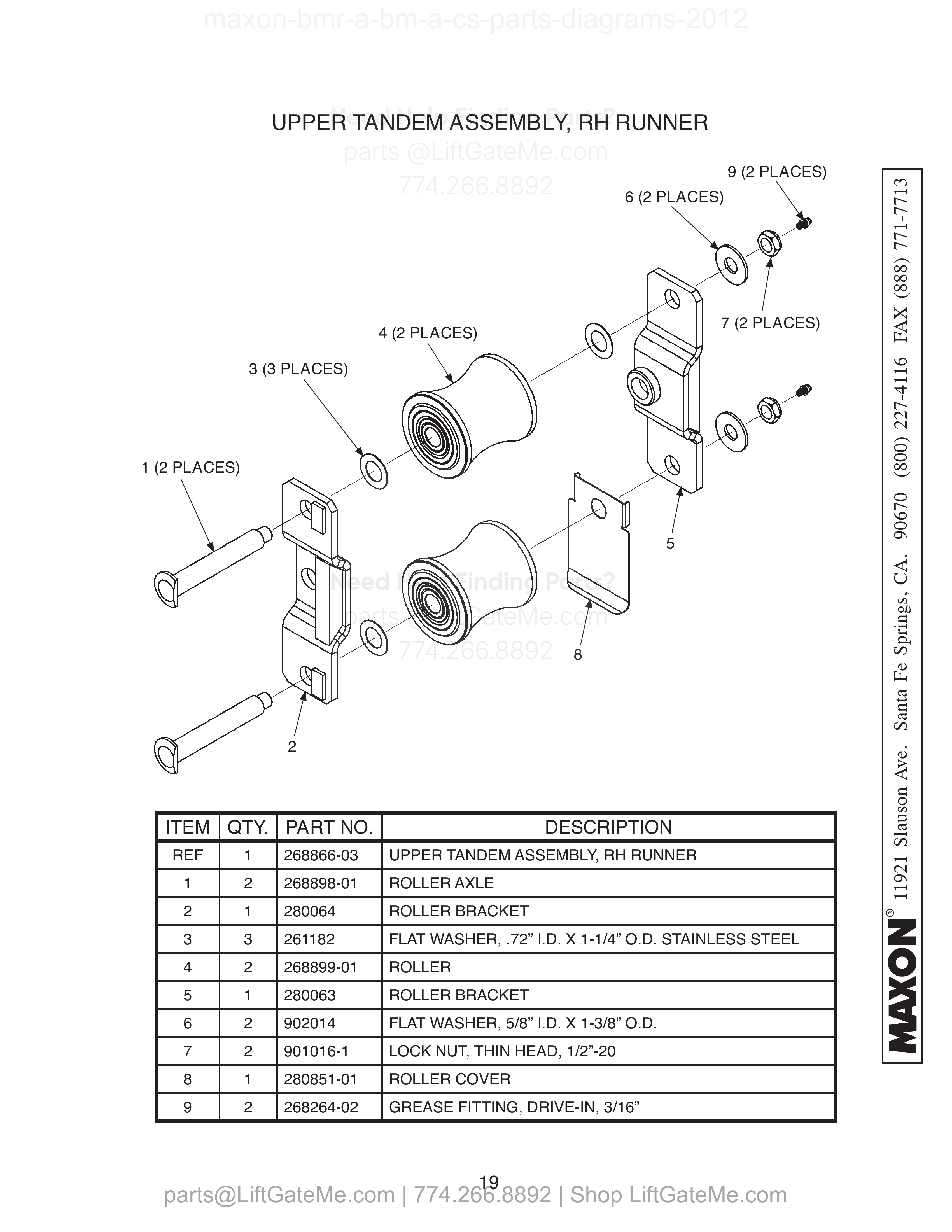 UPPER TANDEM ASSEMBLY, RH RUNNER diagram