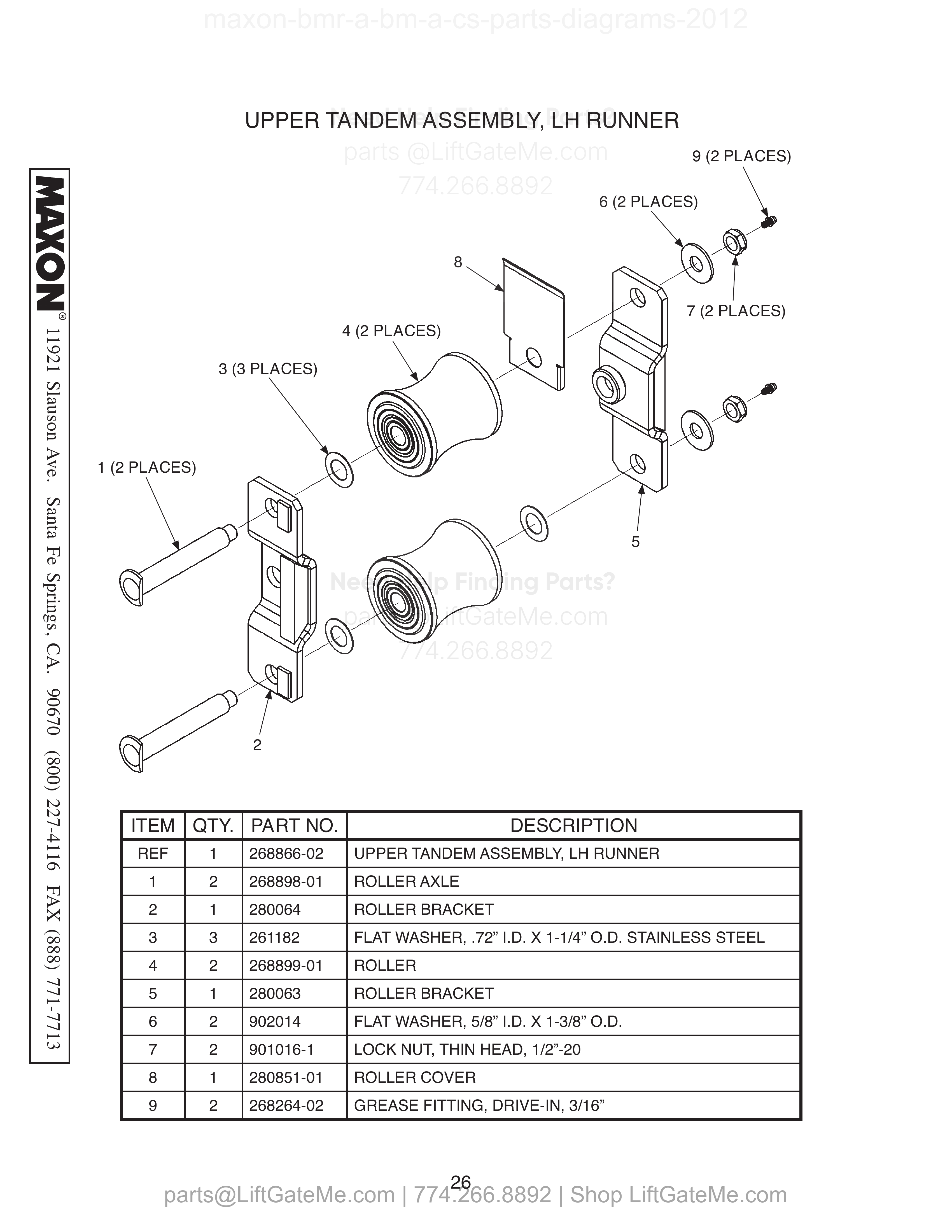 UPPER TANDEM ASSEMBLY, LH RUNNER diagram