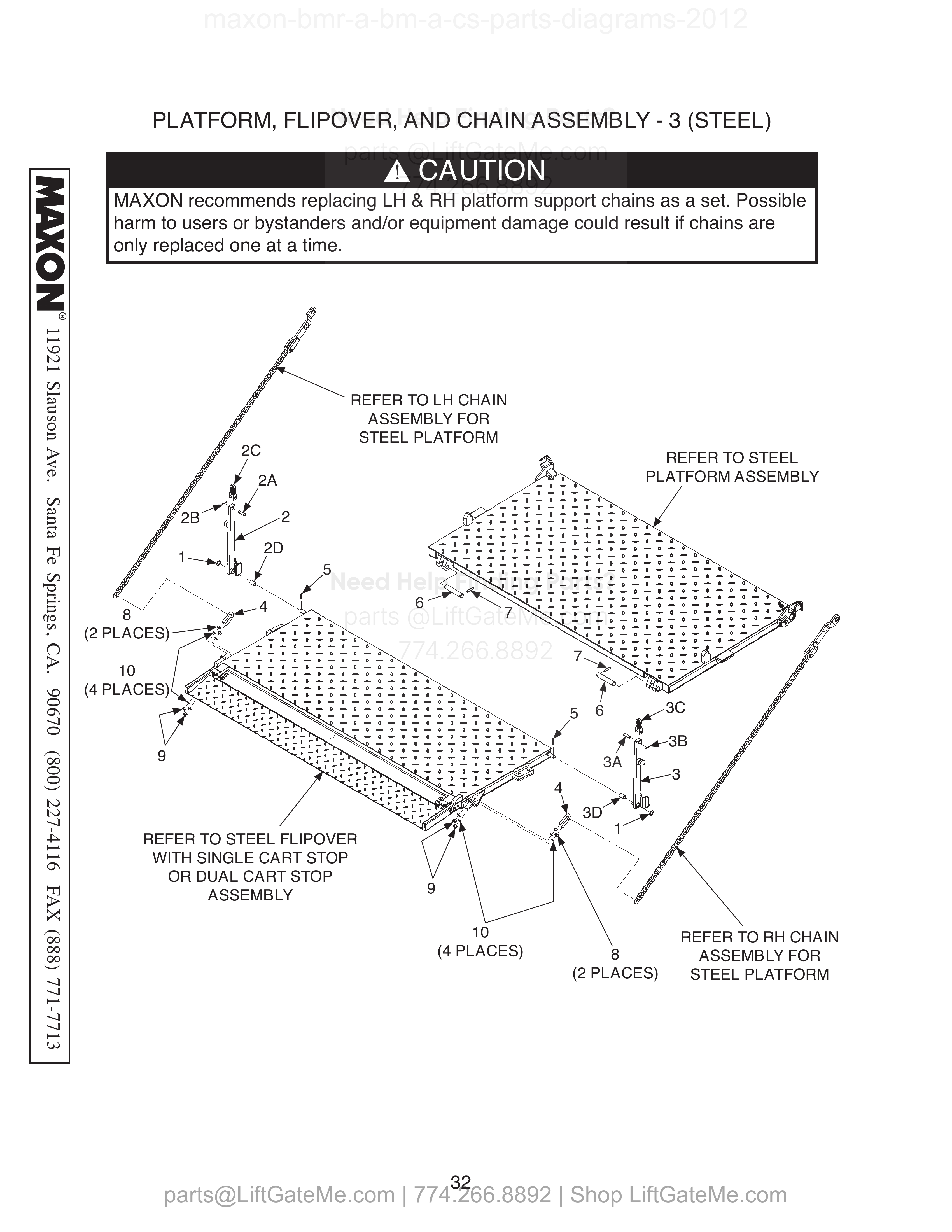 PLATFORM, FLIPOVER, AND CHAIN ASSEMBLY - 3 (STEEL) diagram