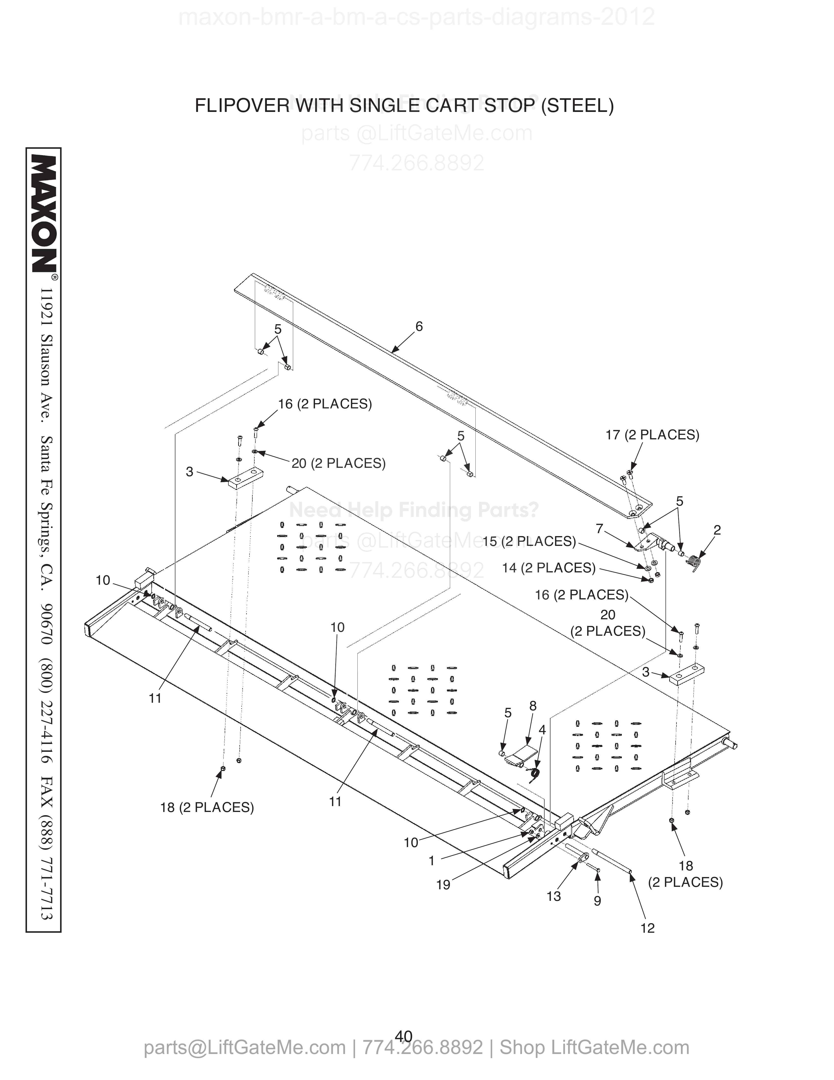 FLIPOVER WITH SINGLE CART STOP (STEEL) diagram