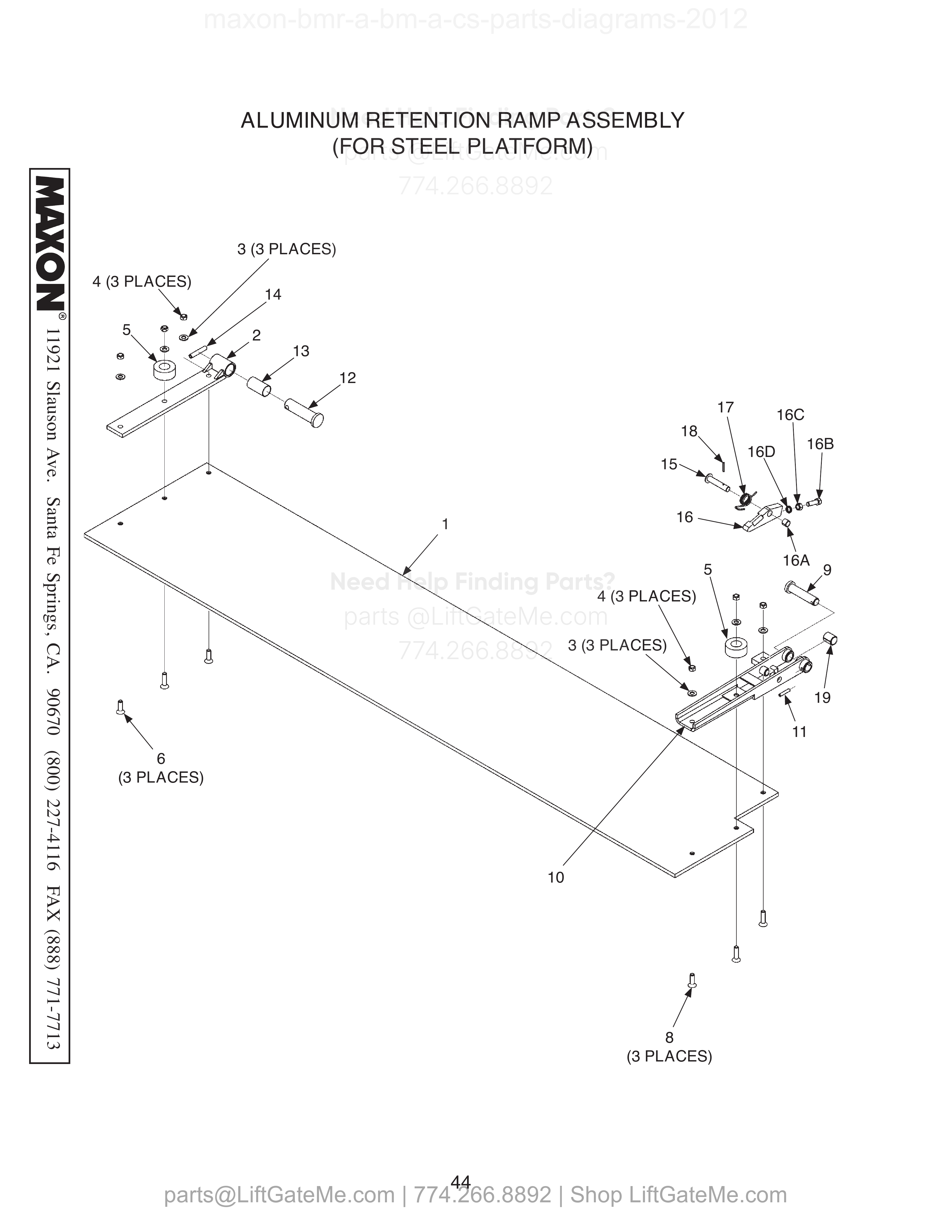 ALUMINUM RETENTION RAMP ASSEMBLY (FOR STEEL PLATFORM) diagram